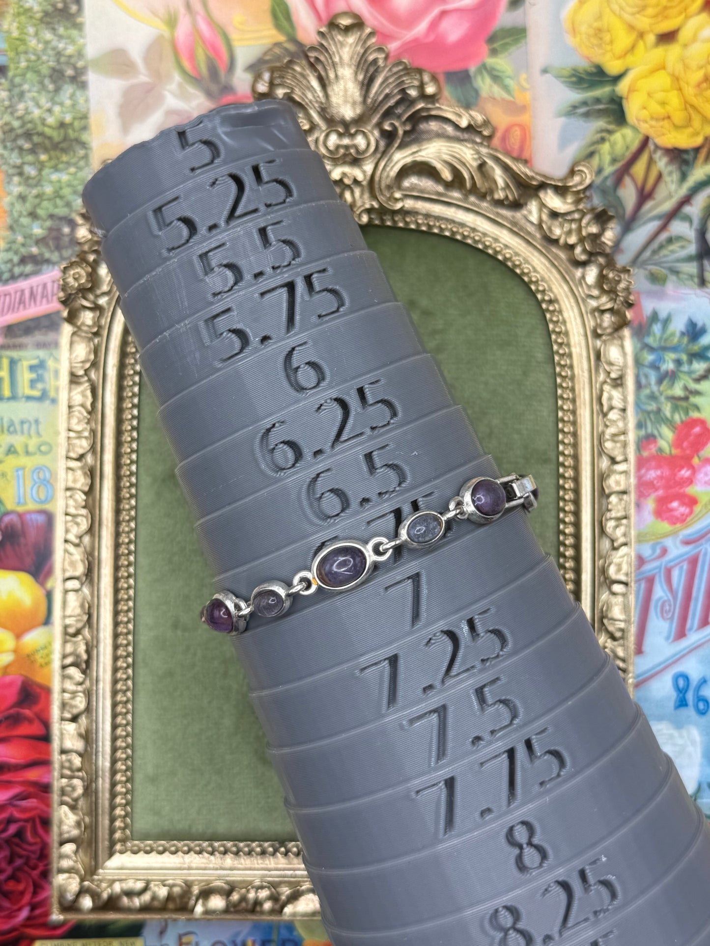 Vintage Silver Tone Stone Bracelet 6.75”