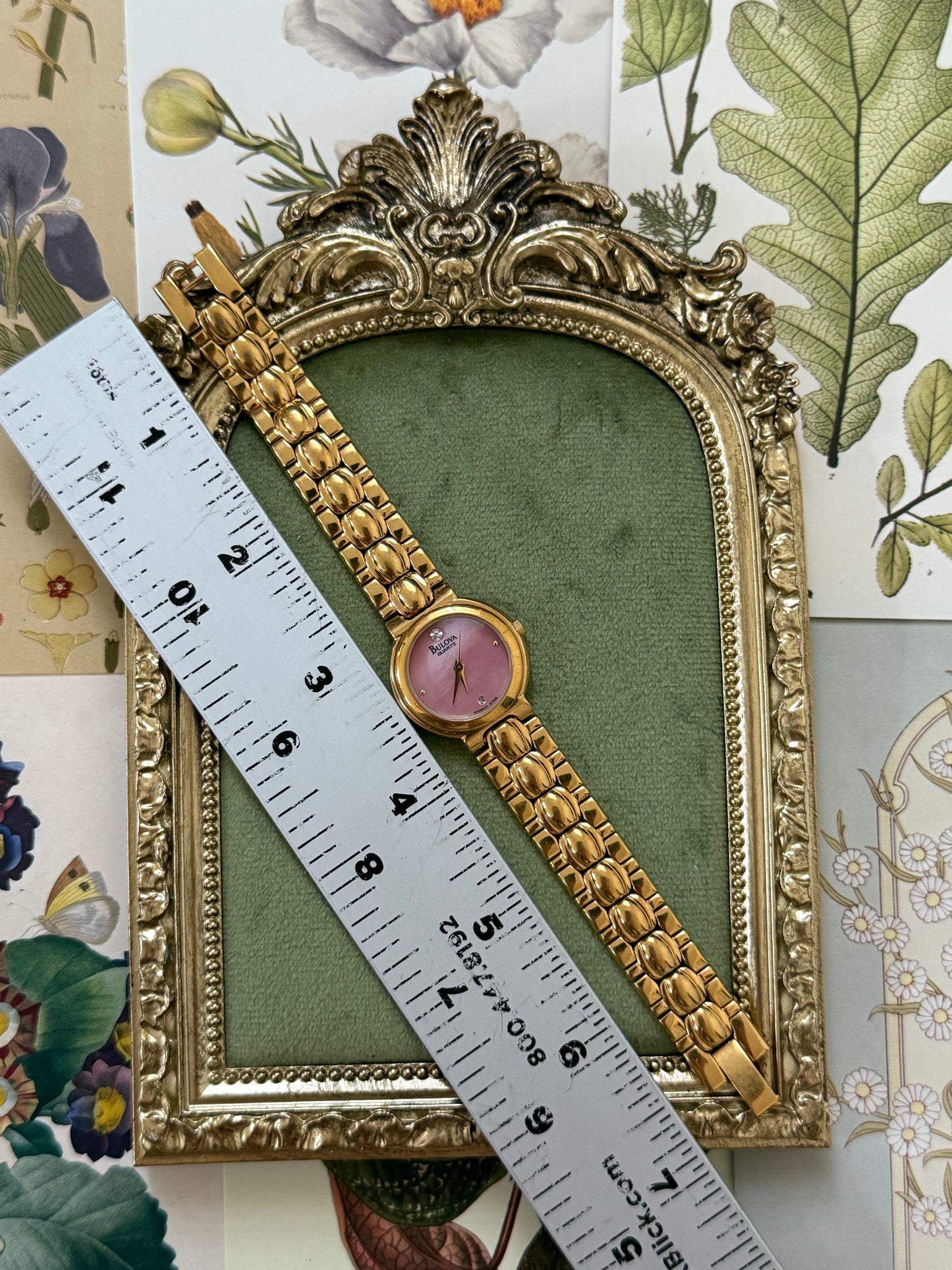 Working Vintage Gold Tone Pink Dial Bulova Watch