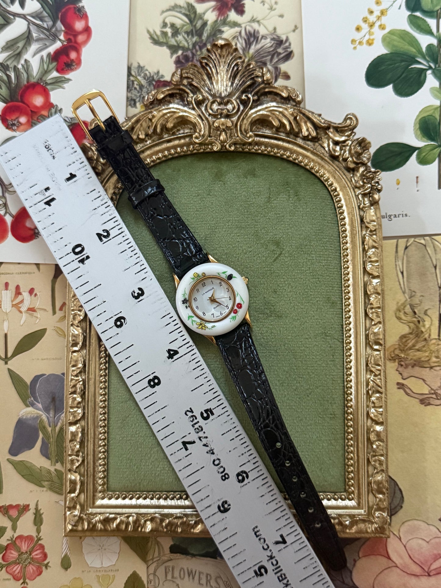 Working Vintage Gold Tone Leather Strap Interchangeable Bezel Watch