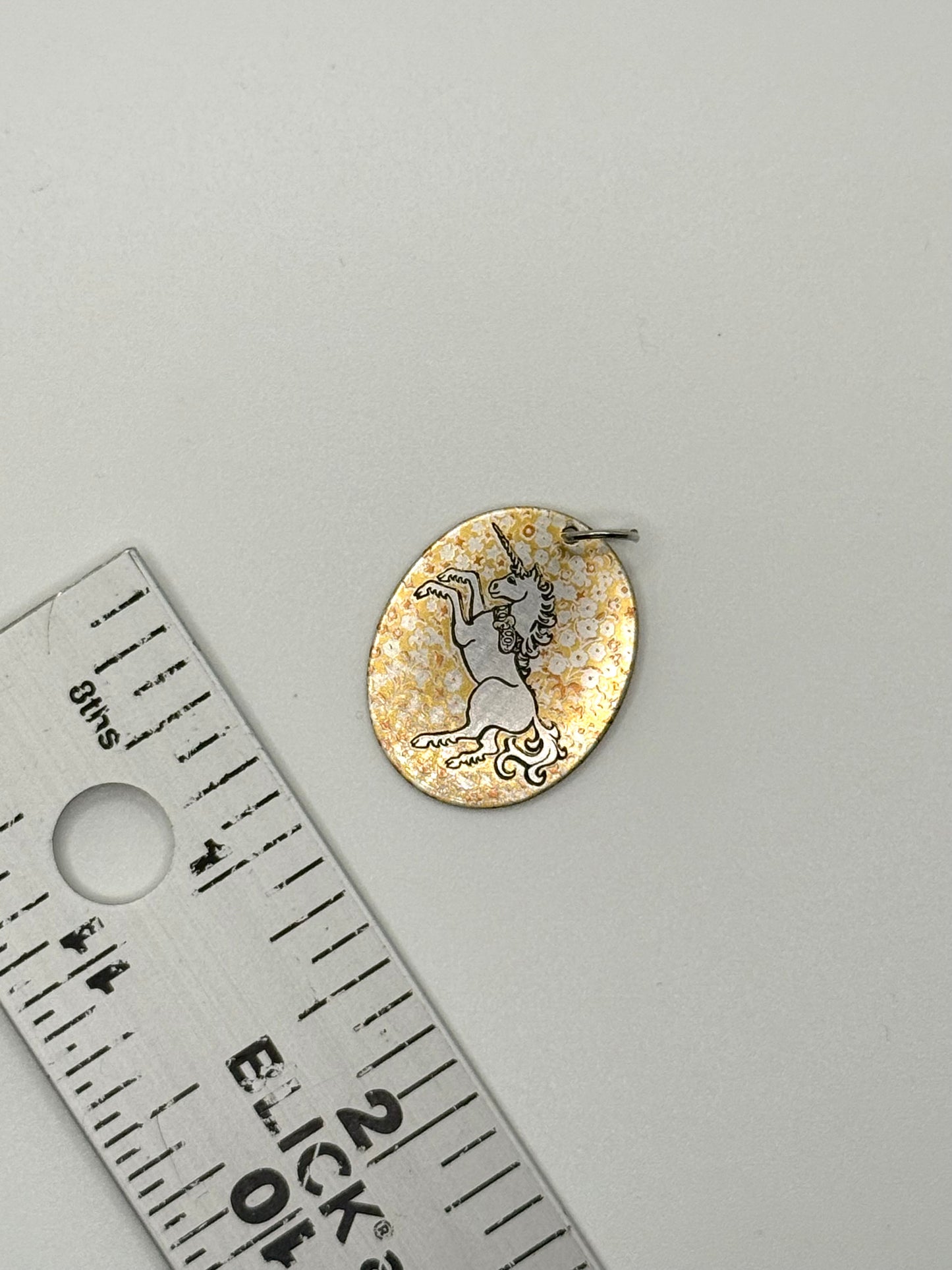 two tone damascene unicorn pendant