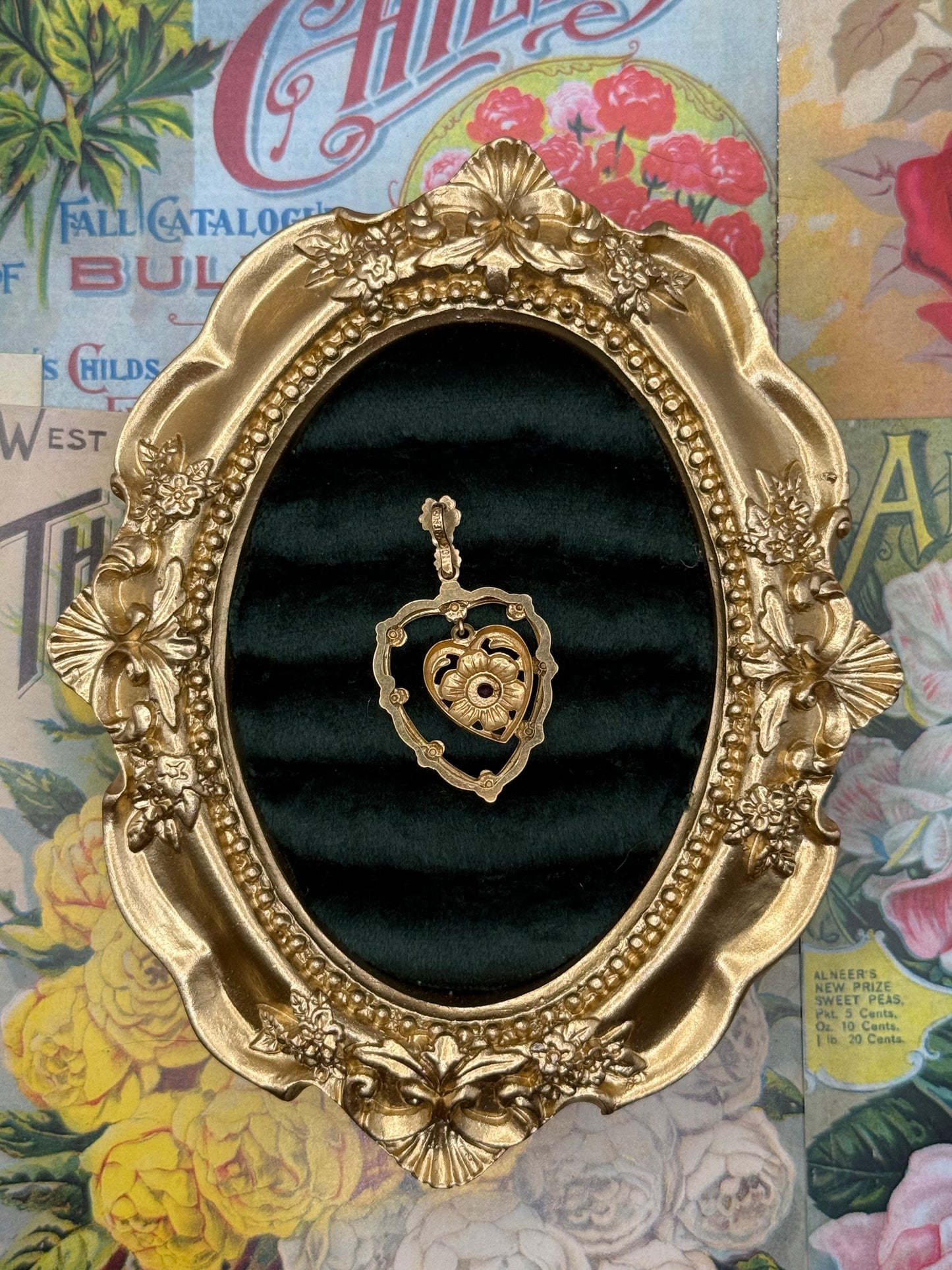 Vintage 10k Gold Created Ruby Pendant 1.5”