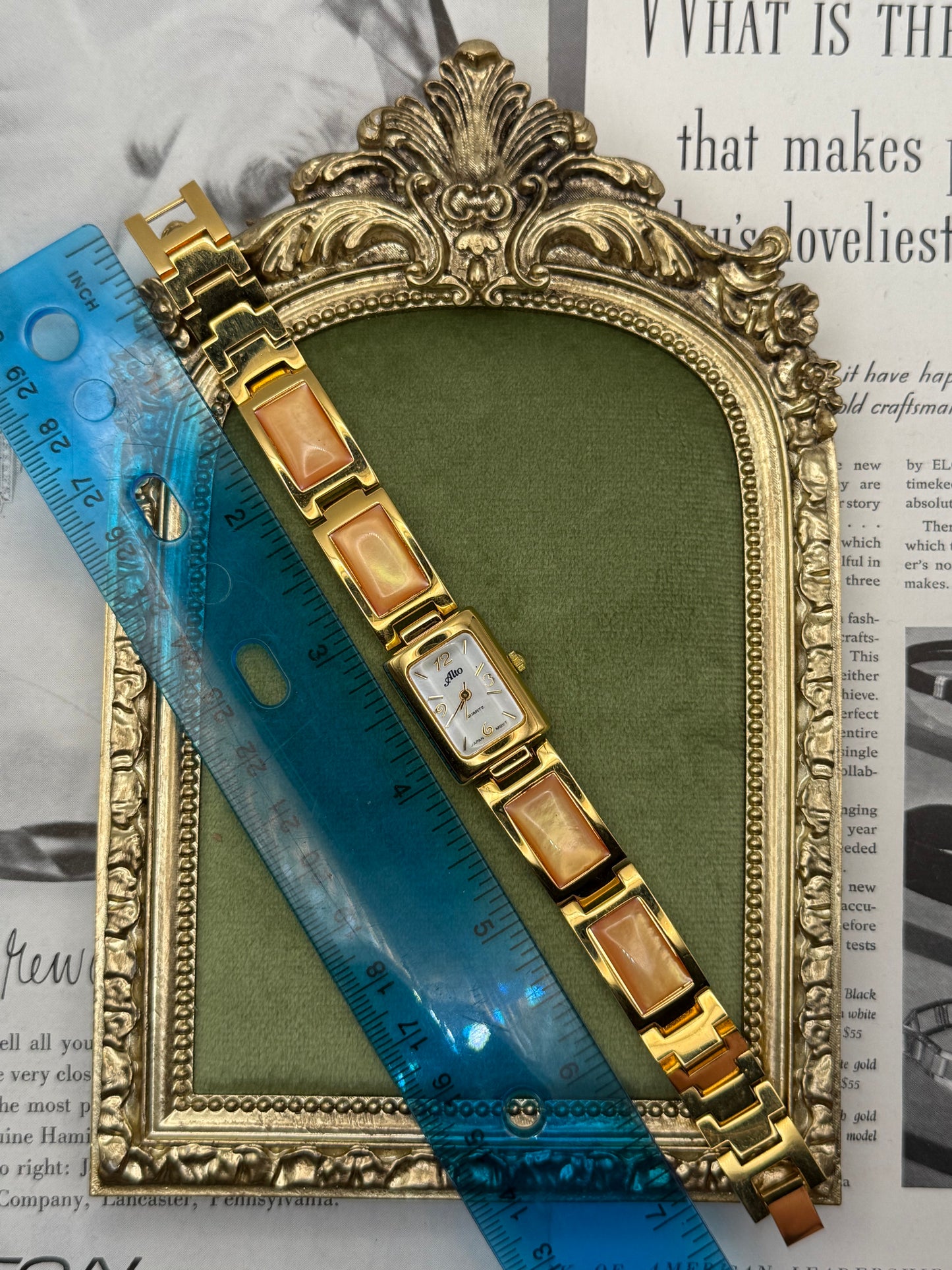Working Vintage Gold Tone Gemstone Watch