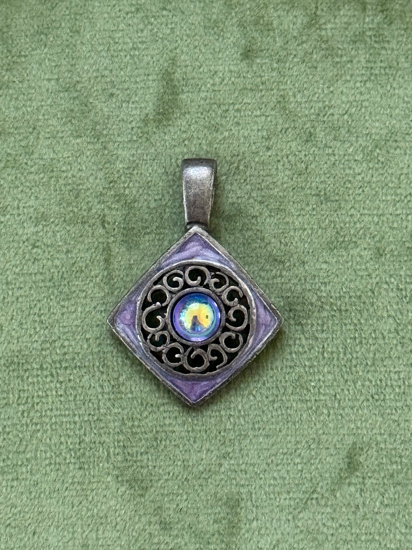 Vintage Silver Tone Enameled Pendant