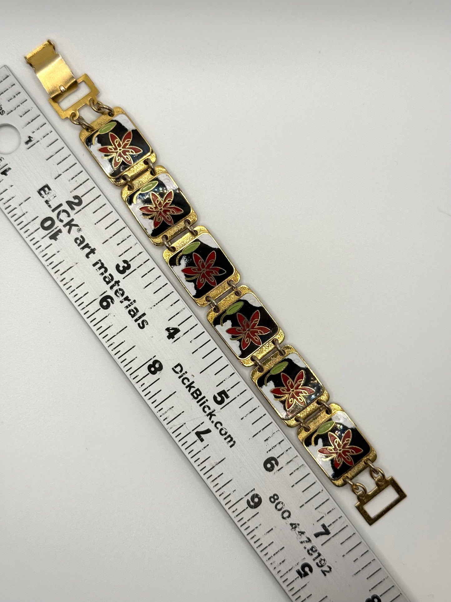 gold tone cloisonne floral bracelet