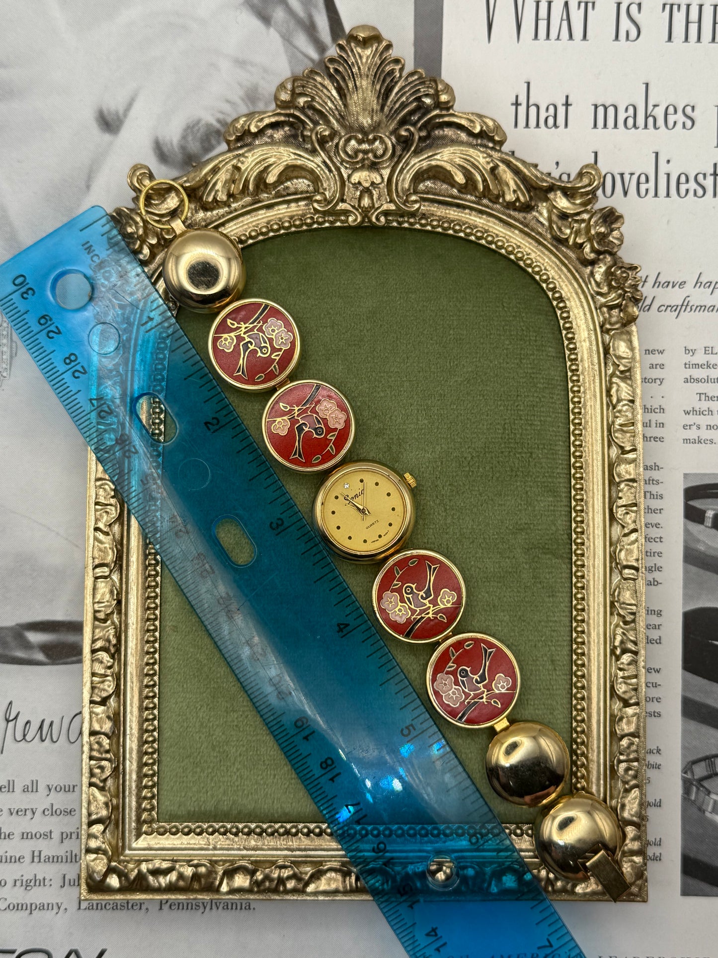 Nonworking Vintage Gold Tone Cloisonne Watch