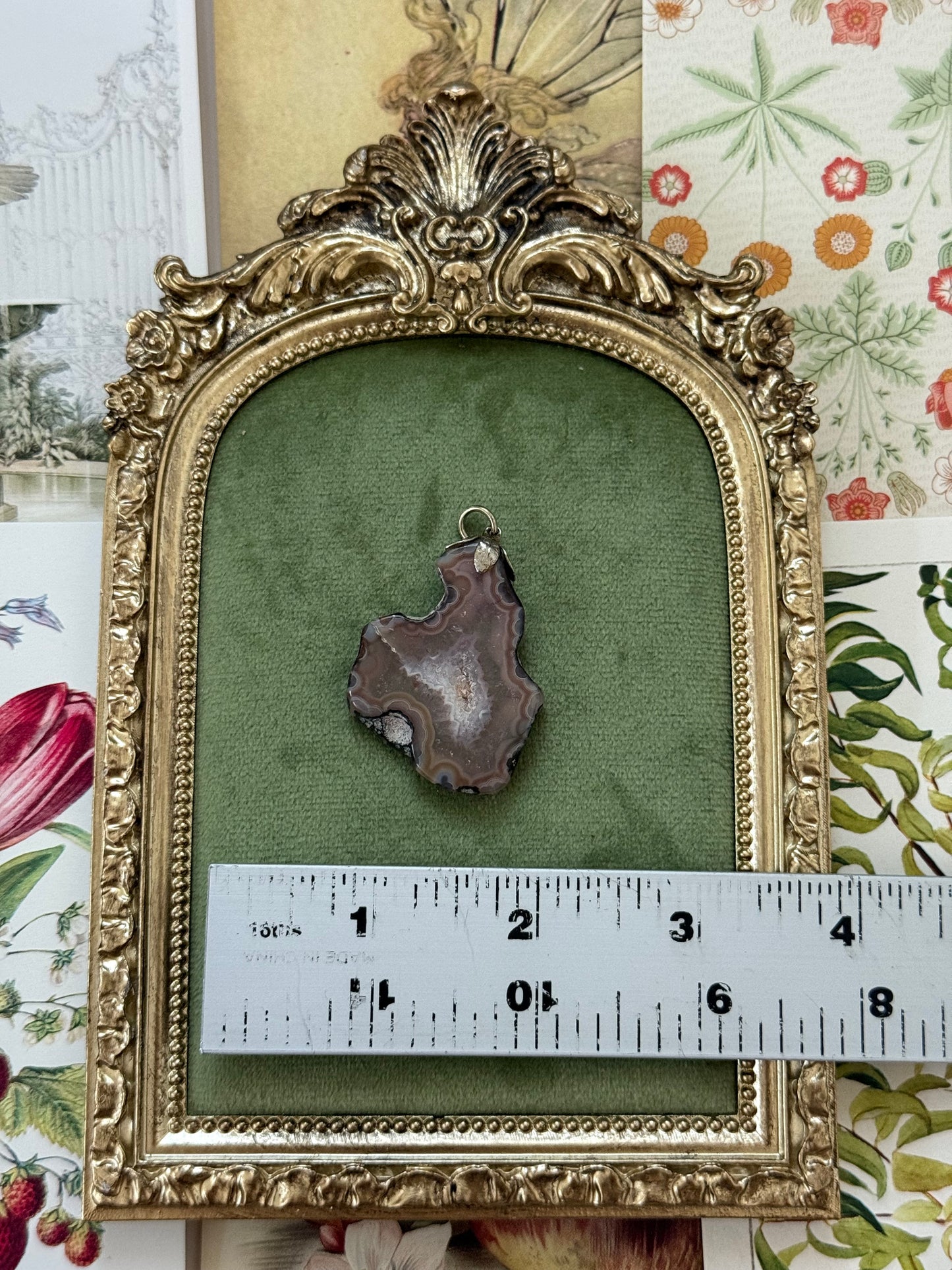 Vintage Silver Tone Agate Pendant