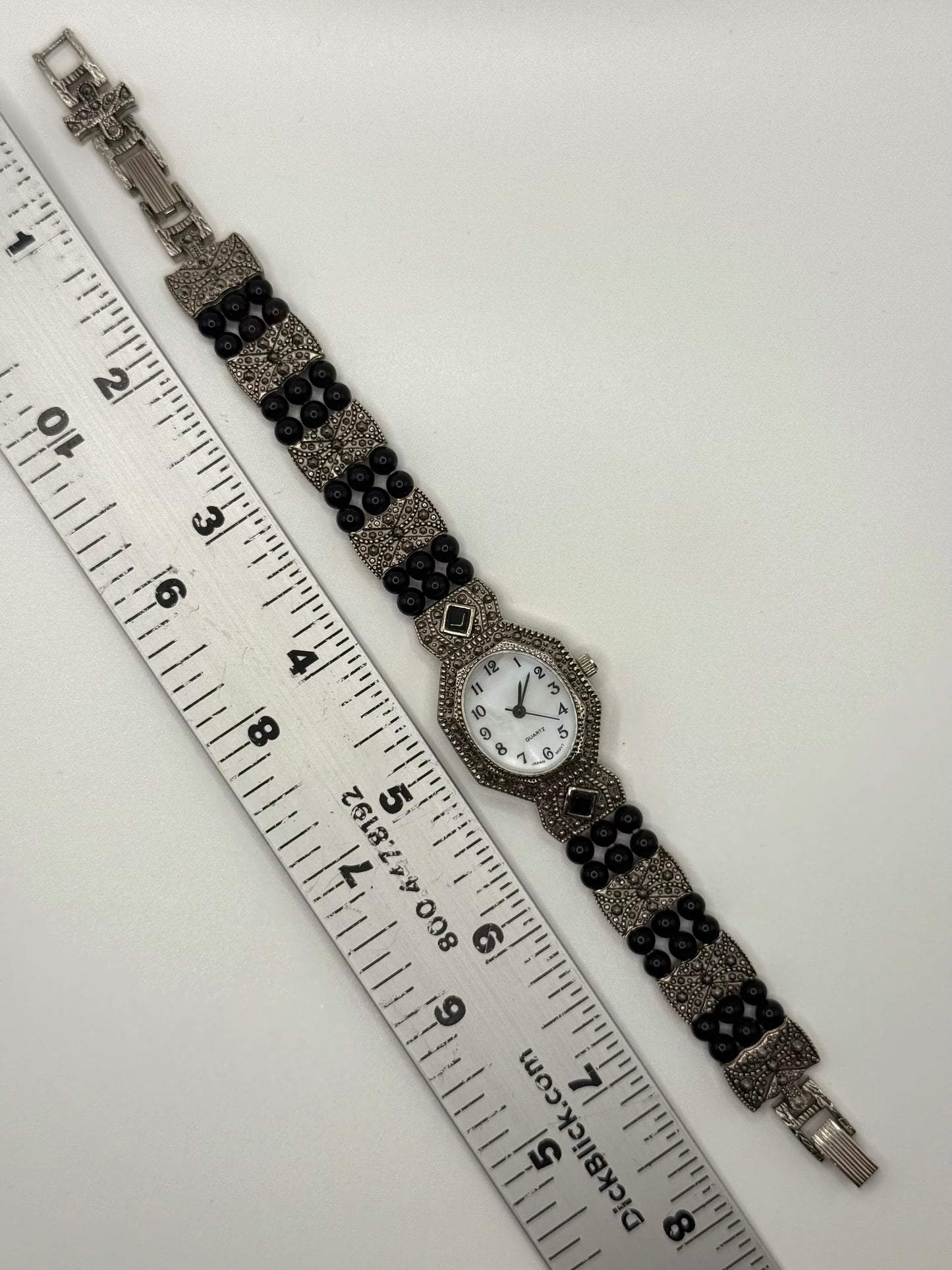 nonworking silver tone onyx beaded watch