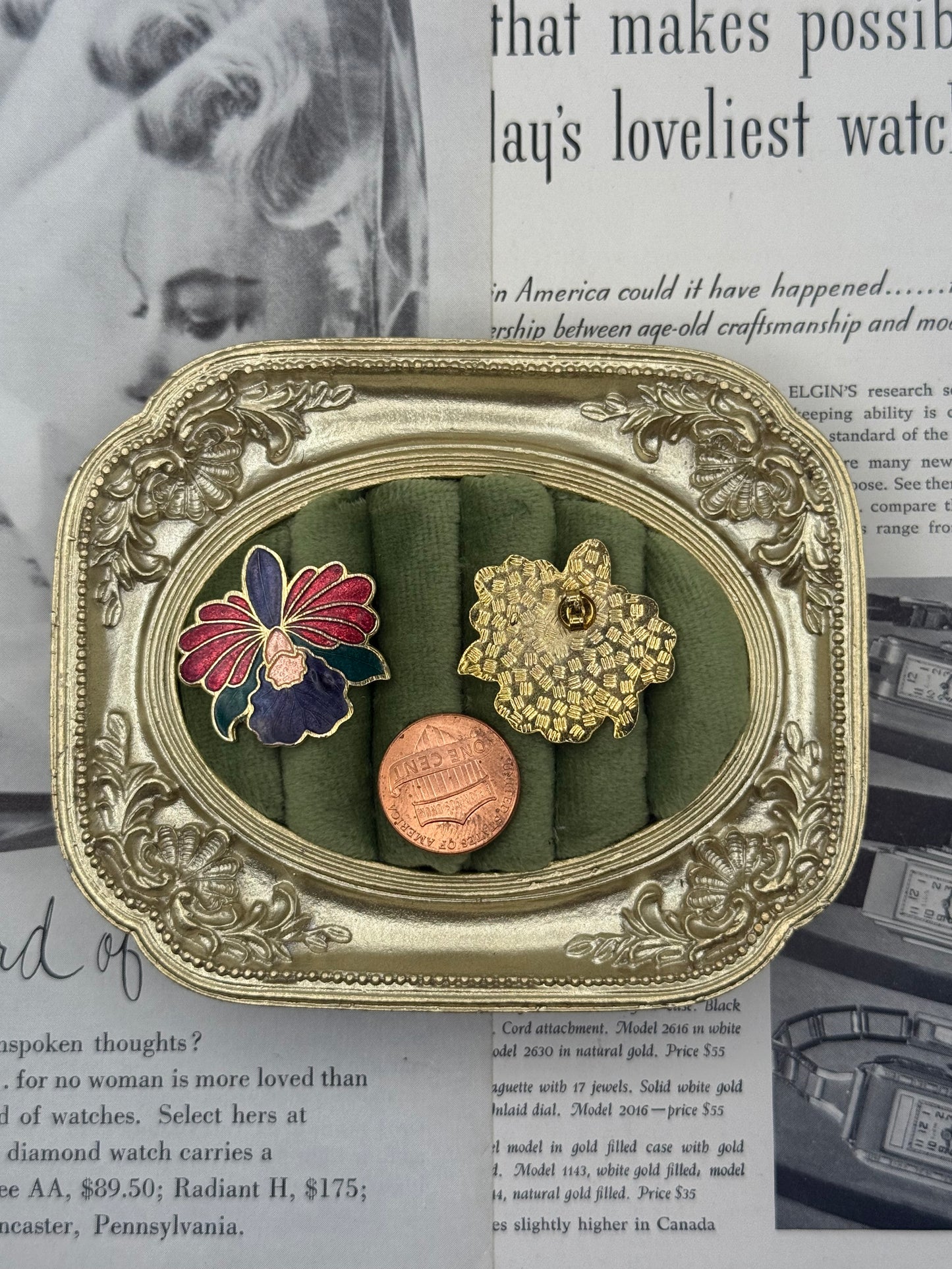 Vintage Gold Tone Pierced Orchid Earrings