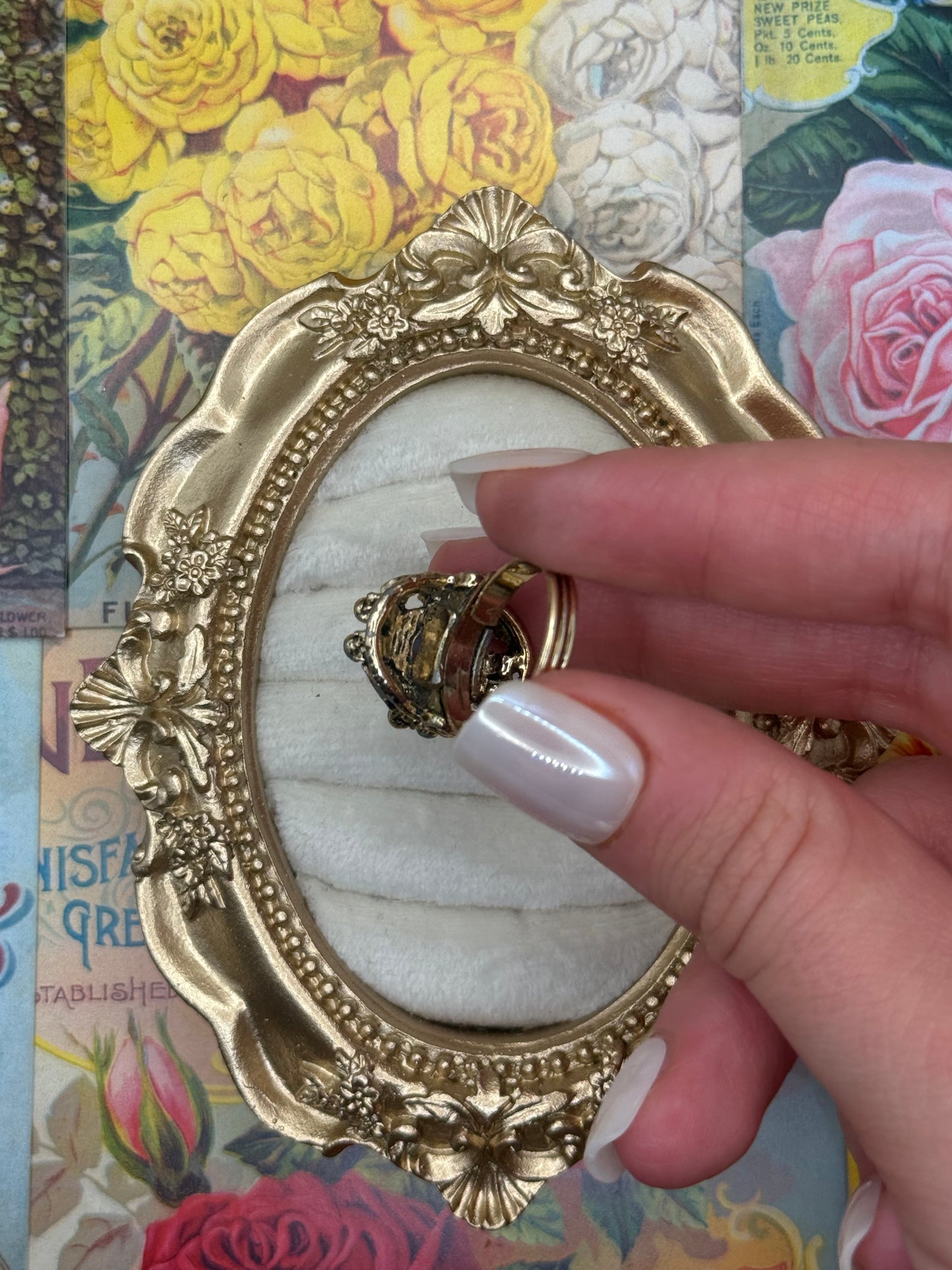 Vintage Gold Tone Adjustable Faux Opal Ring Size 7