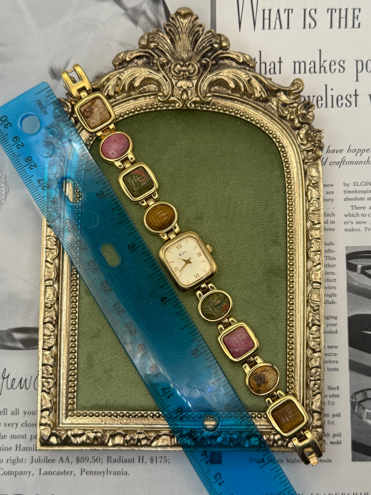 Nonworking Vintage Gold Tone Mauve Kenneth Jay Lane Scarab Watch