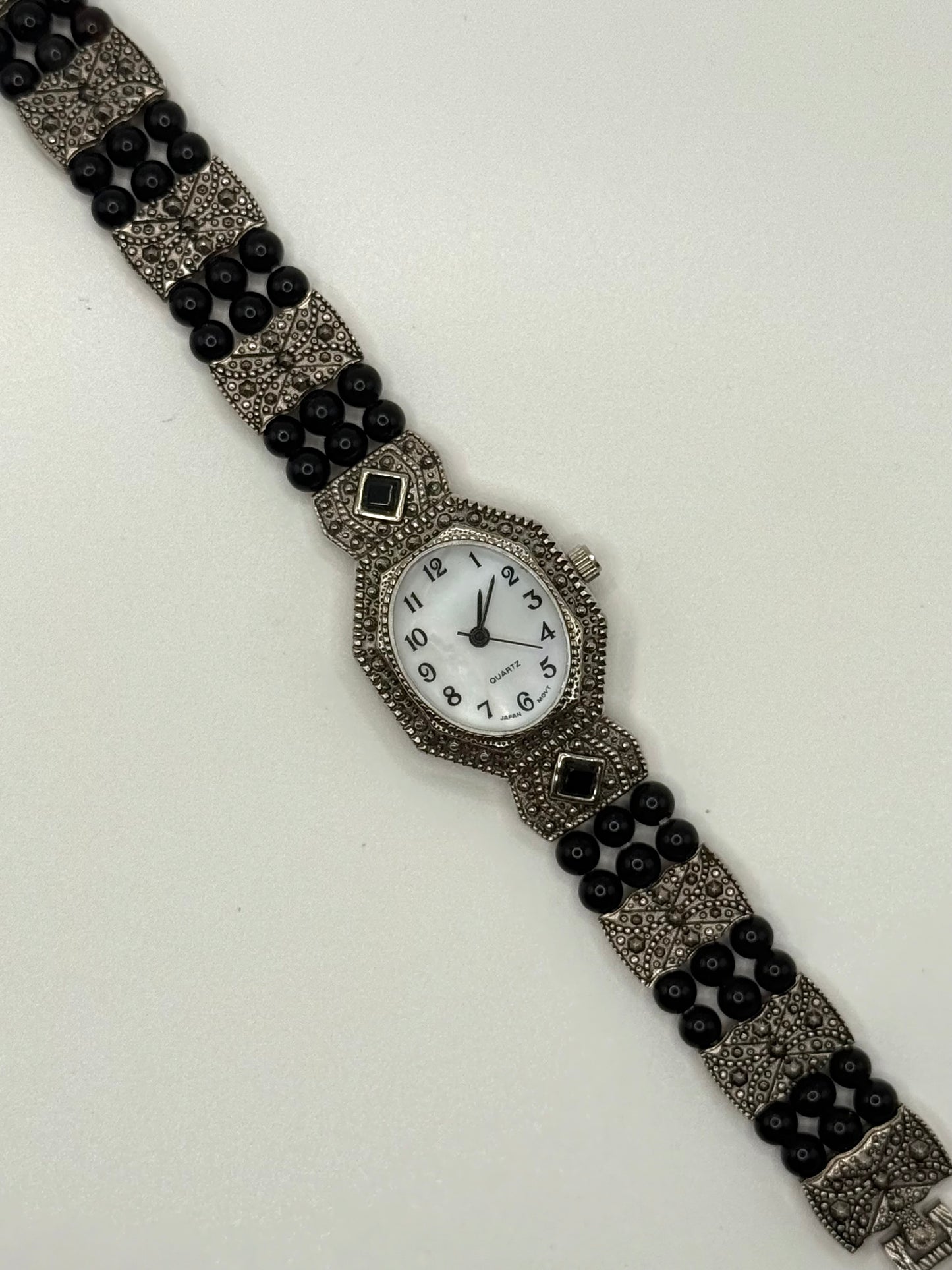 nonworking silver tone onyx beaded watch
