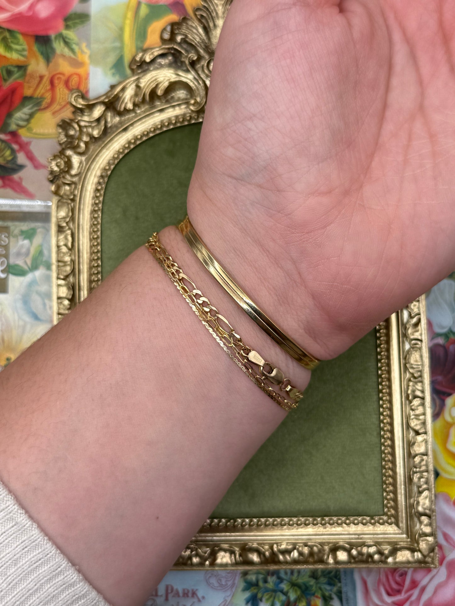 Vintage Gold Tone Avon Jade Hinged Bangle 6”