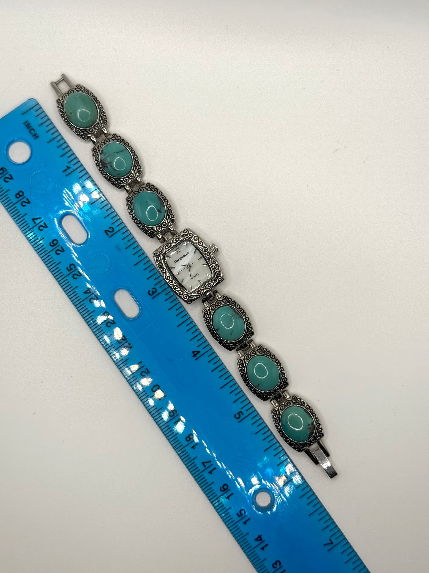 working silver tone turquoise gemstone watch