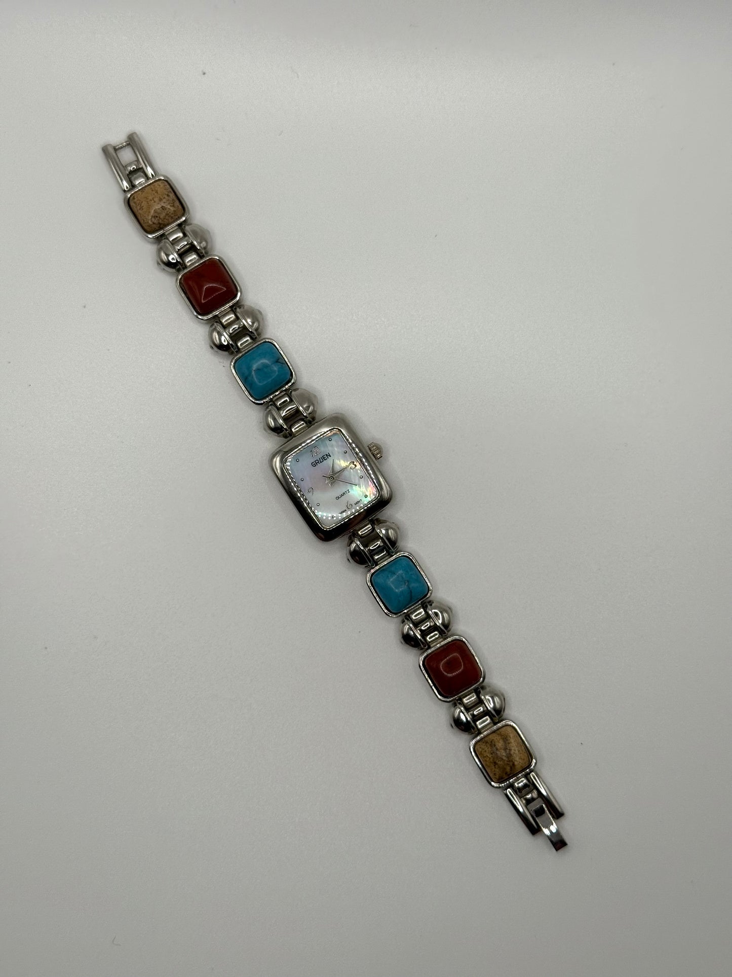 working silver tone gemstone watch
