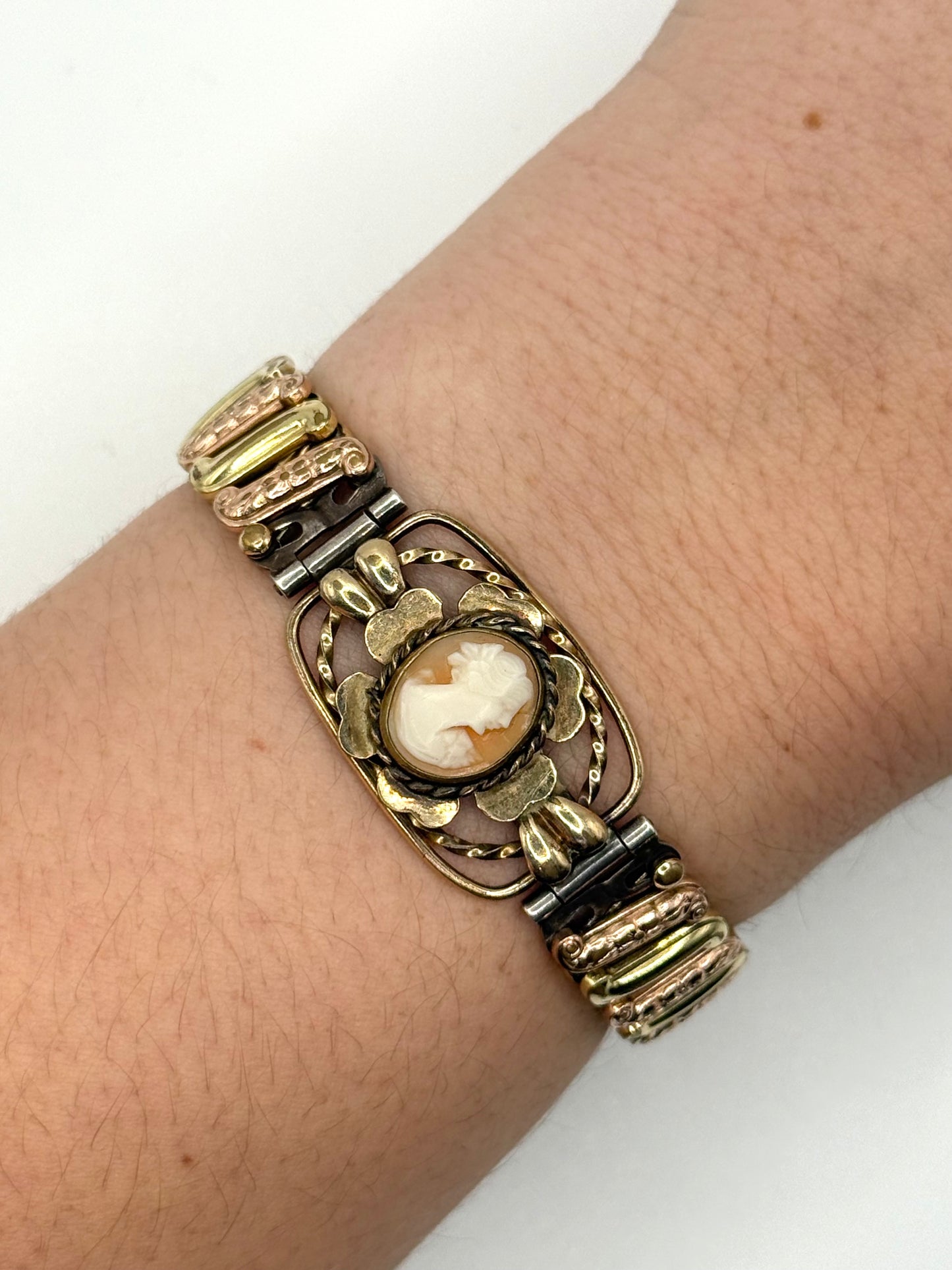 gold tone sterling silver and gold filled cameo sweetheart bracelet