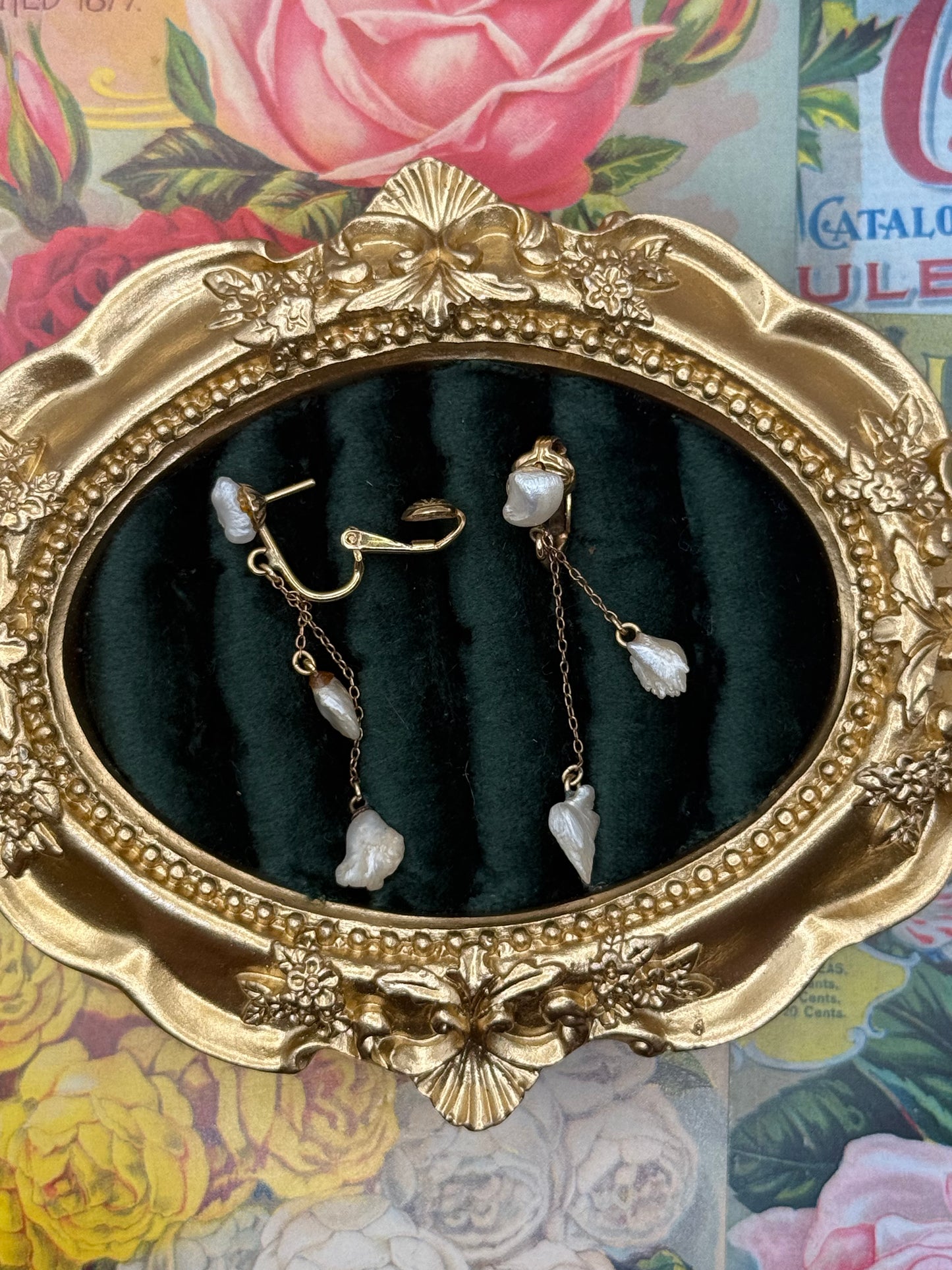 14k Pierced Pearl Dangle Earrings