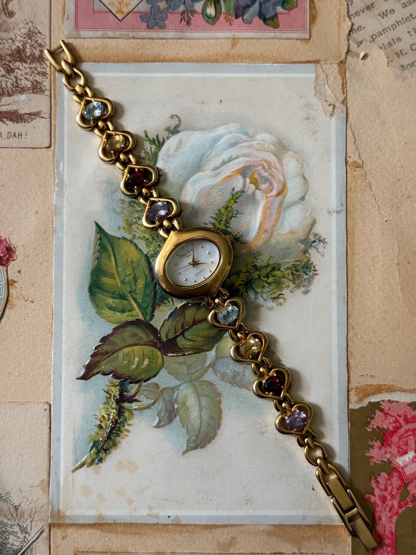 nonworking gold tone gemstone band watch