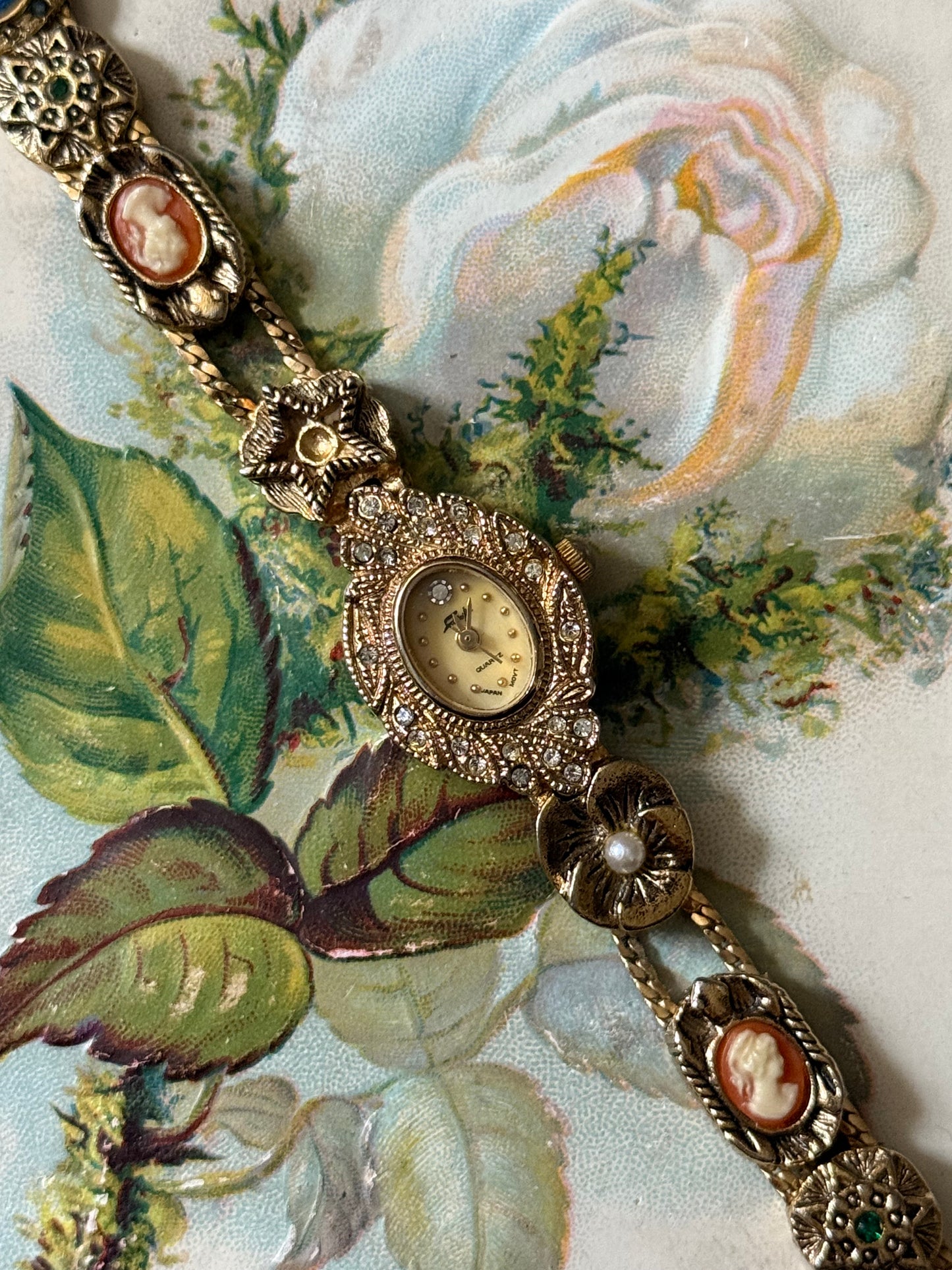 working victorian revival gold tone slide charm watch