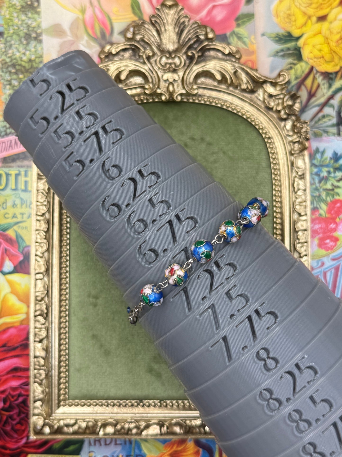 Vintage Silver Tone Cloisonne Cross Bracelet 7”