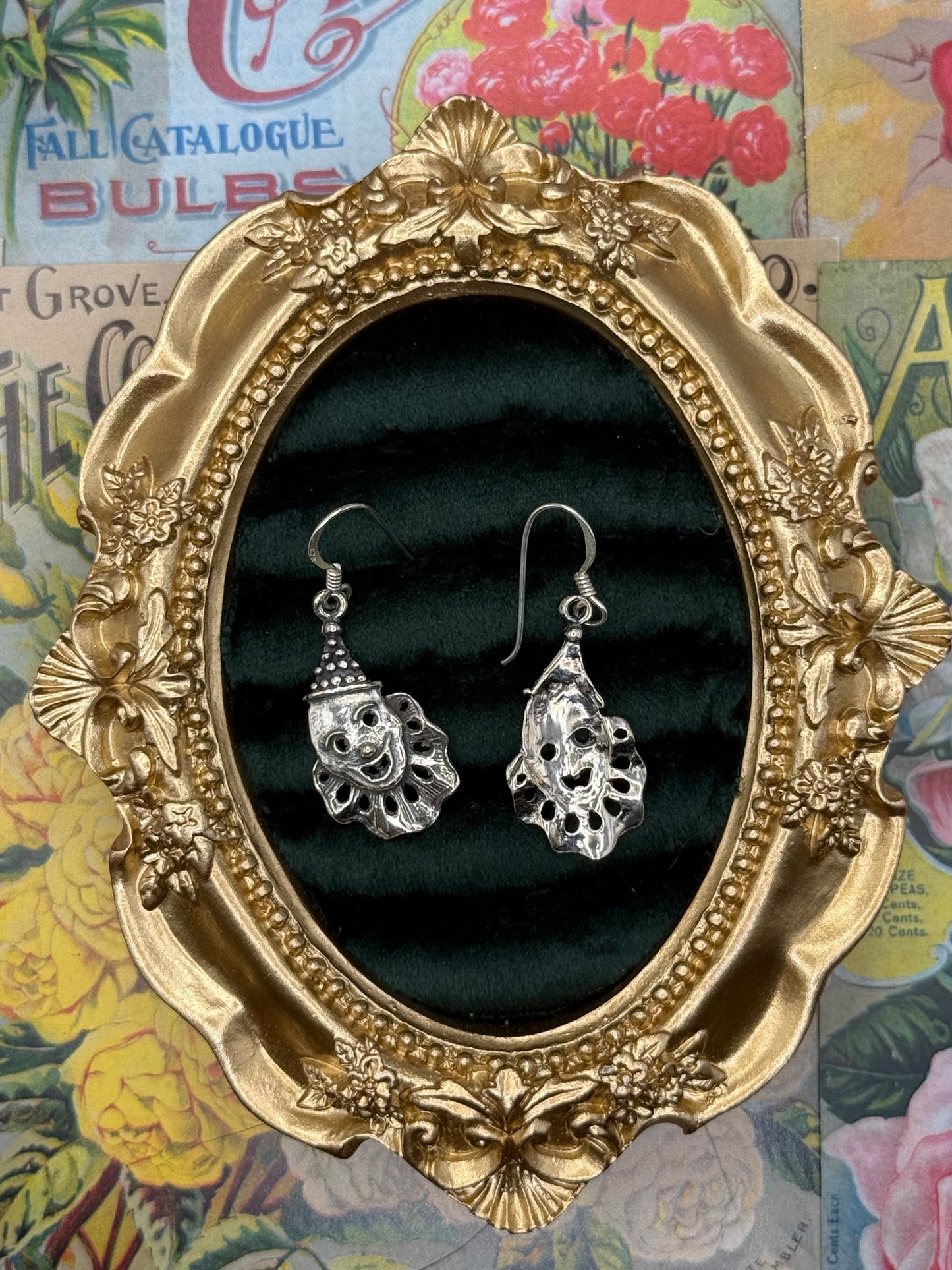 Vintage Sterling Silver Clown Earrings 1”