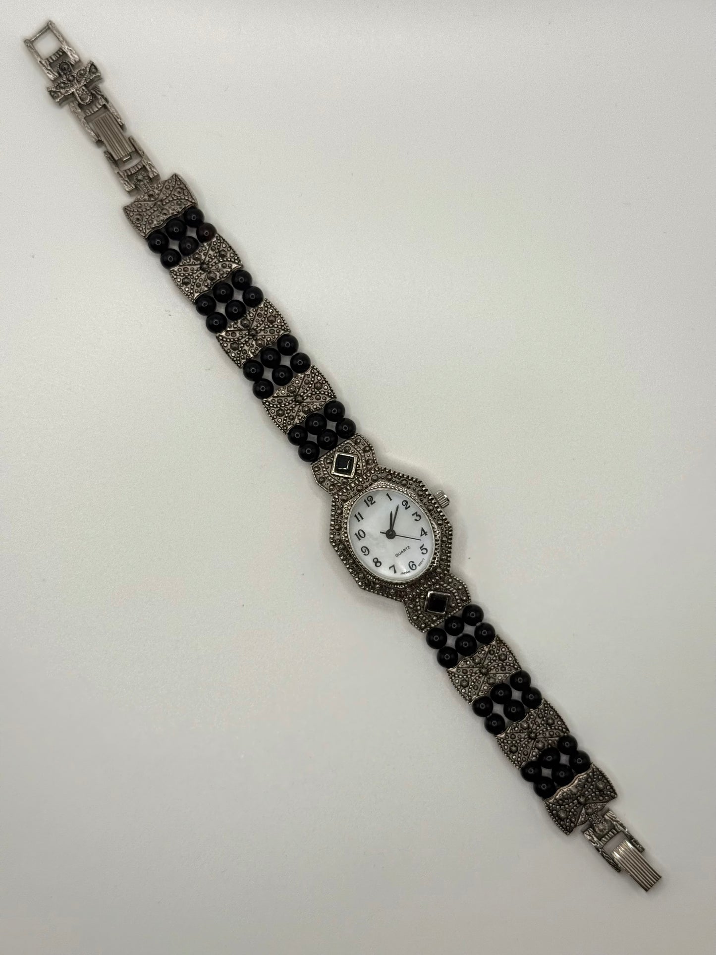nonworking silver tone onyx beaded watch