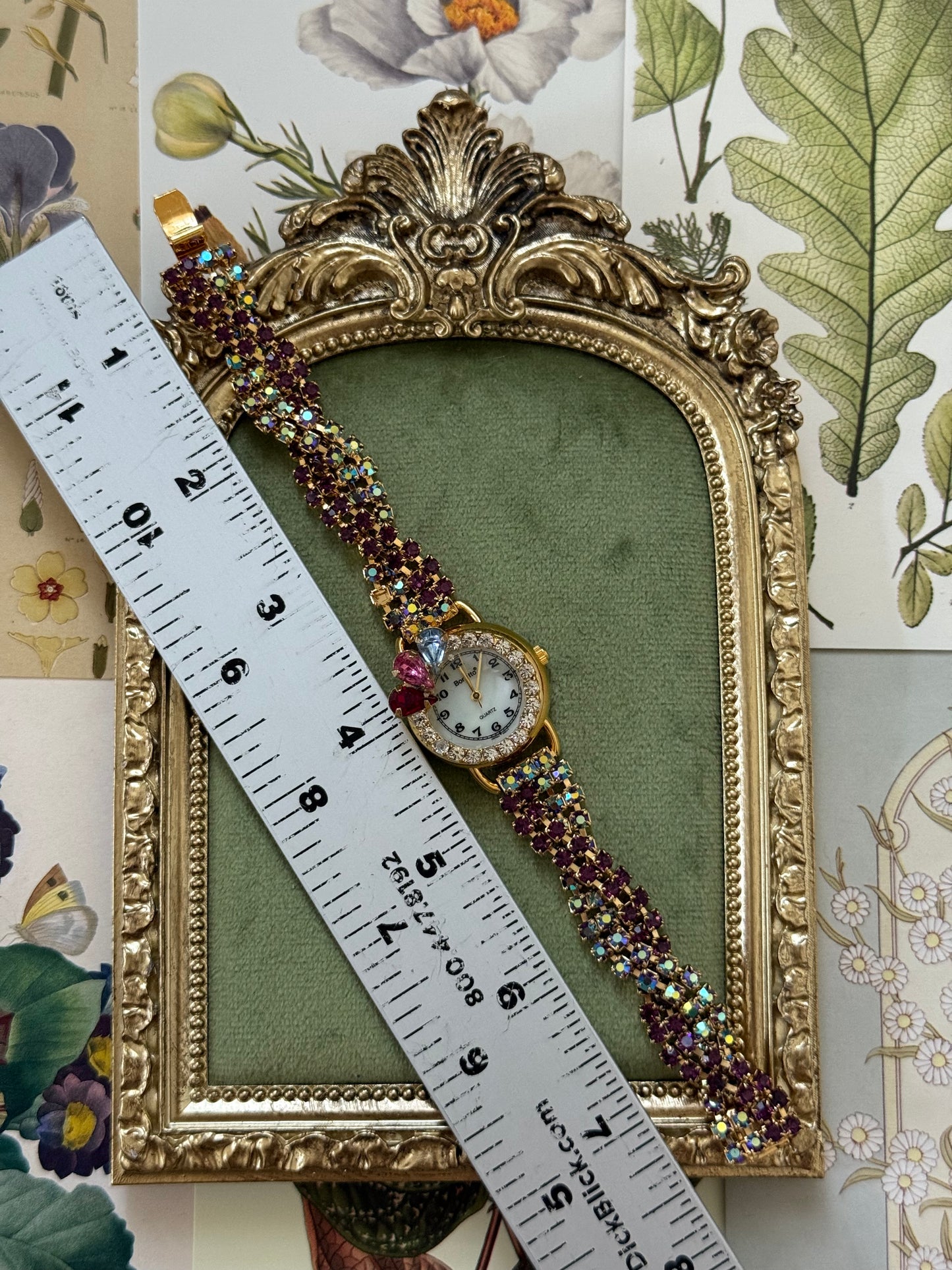 Working Vintage Gold Tone Gemstone Watch