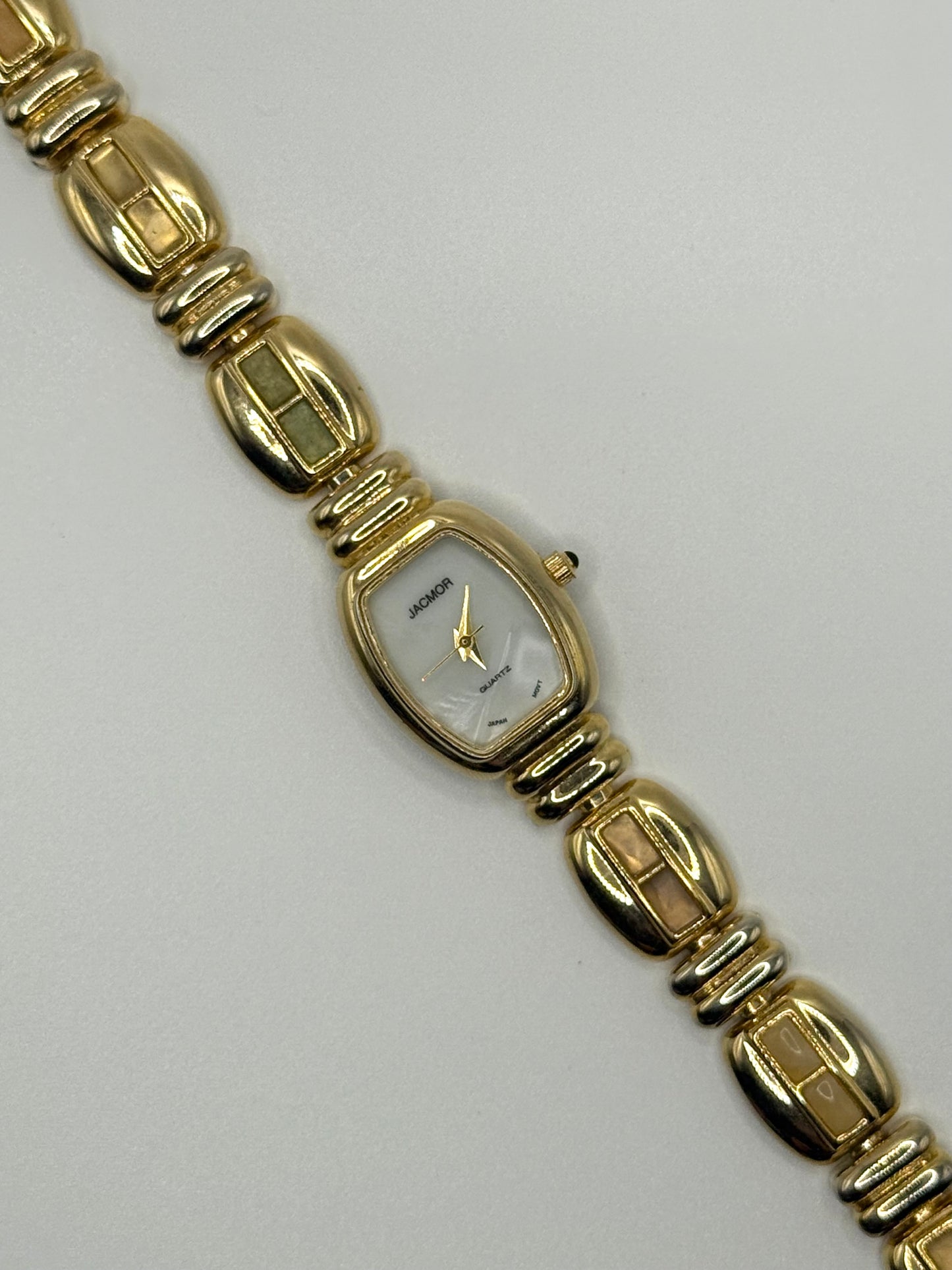 working gold tone pastel gemstone watch