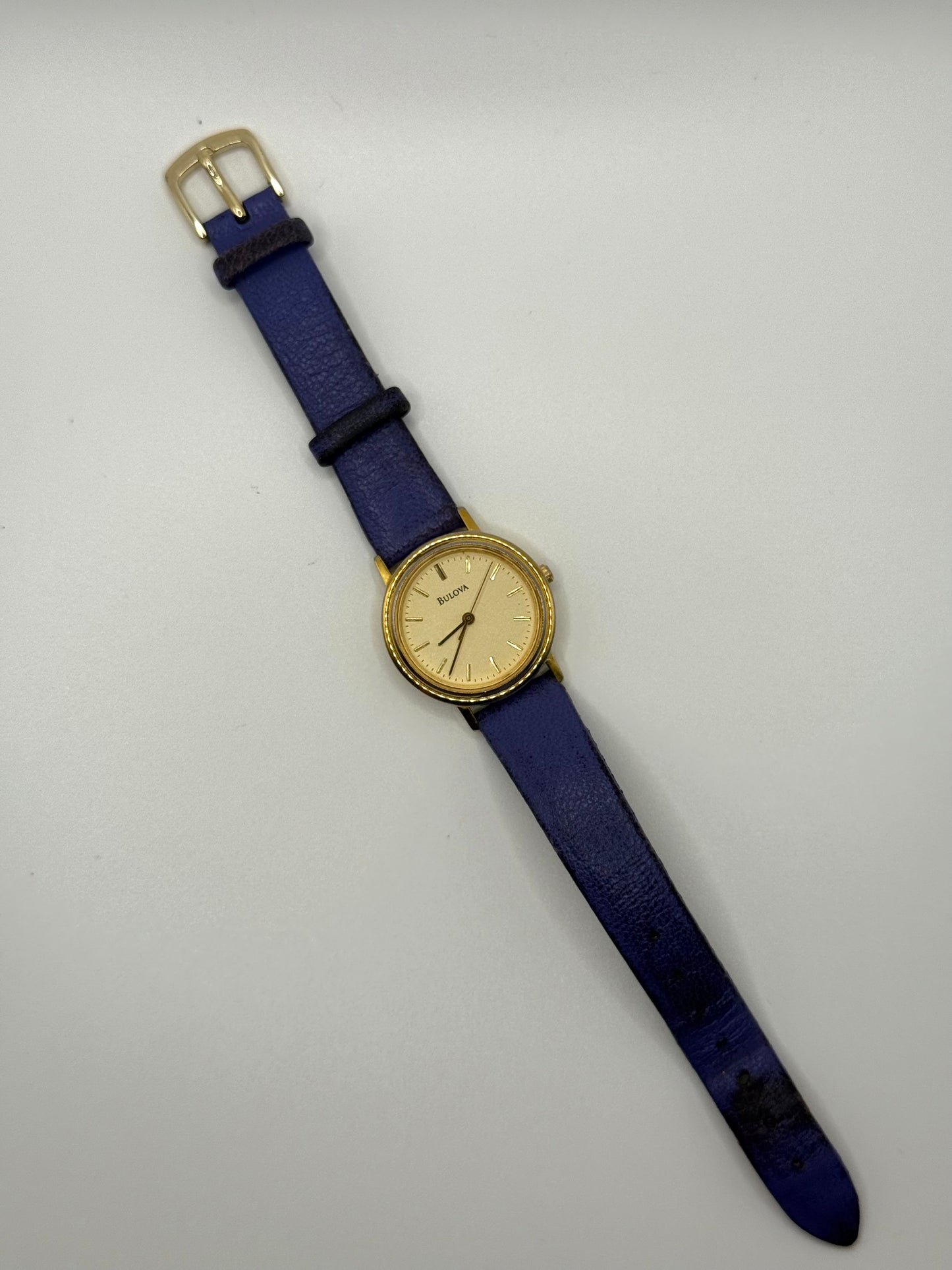 working gold tone leather band bulova watch