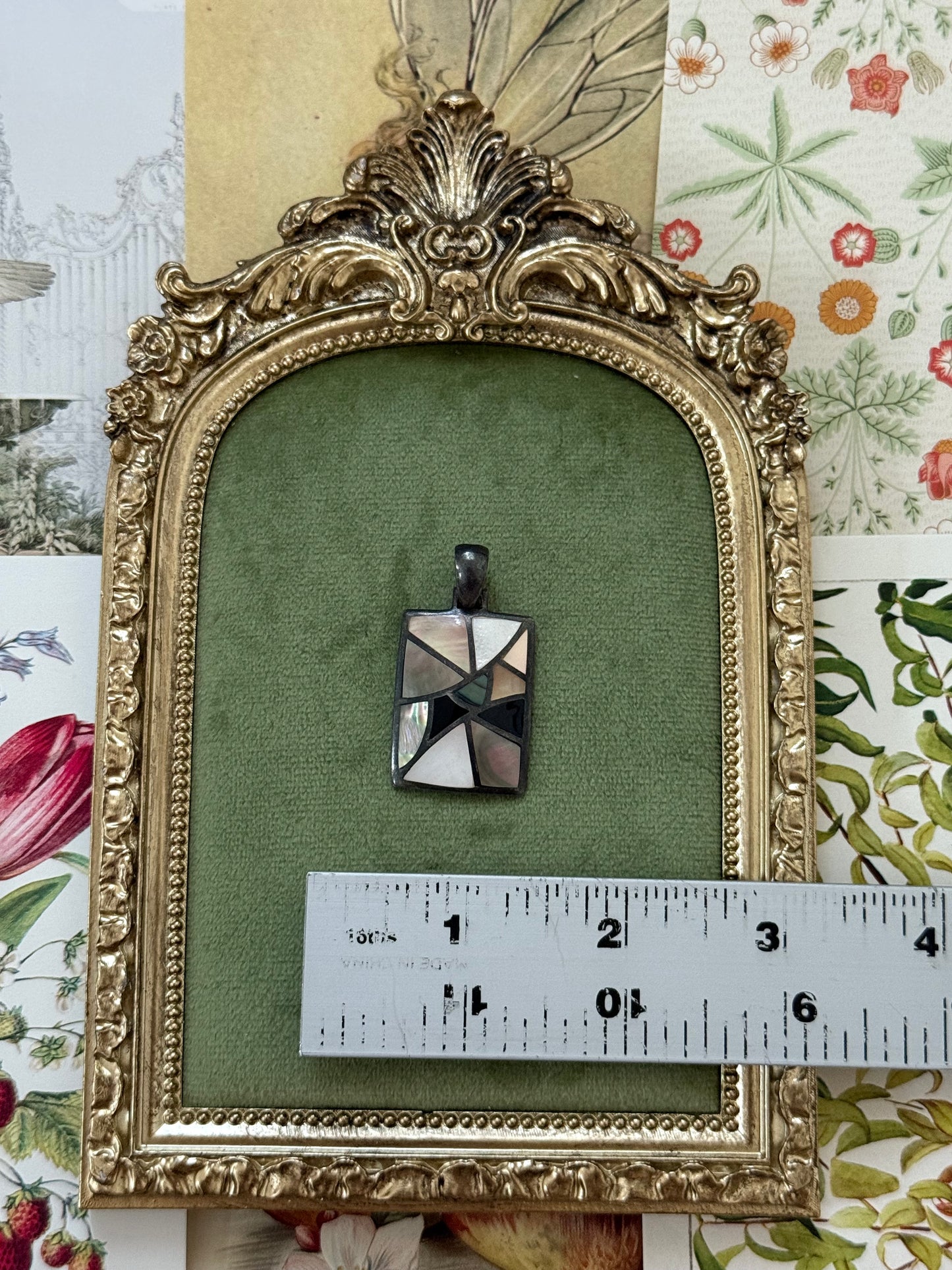 Vintage Sterling Silver Inlay Pendant