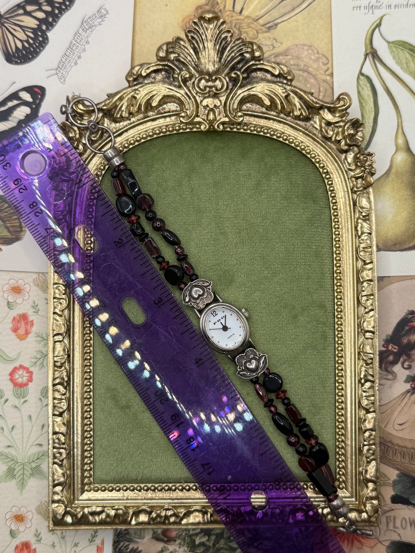 Working Vintage Sterling Silver Accented Beaded Watch