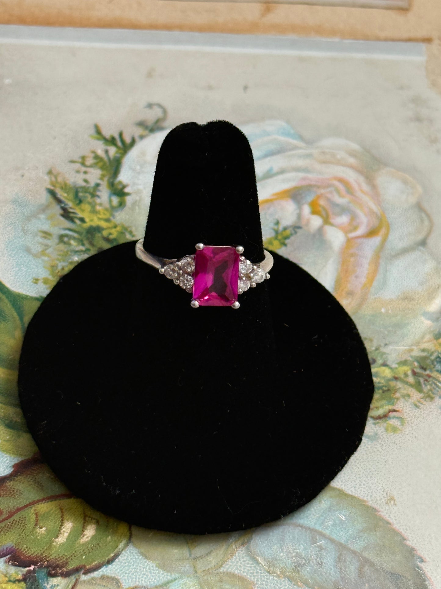 sterling silver pink gemstone ring size 7