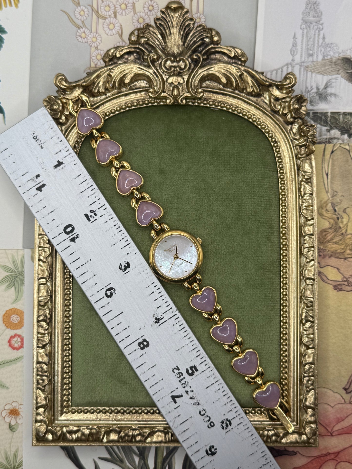 Working Gold Tone Purple Jade Heart Watch