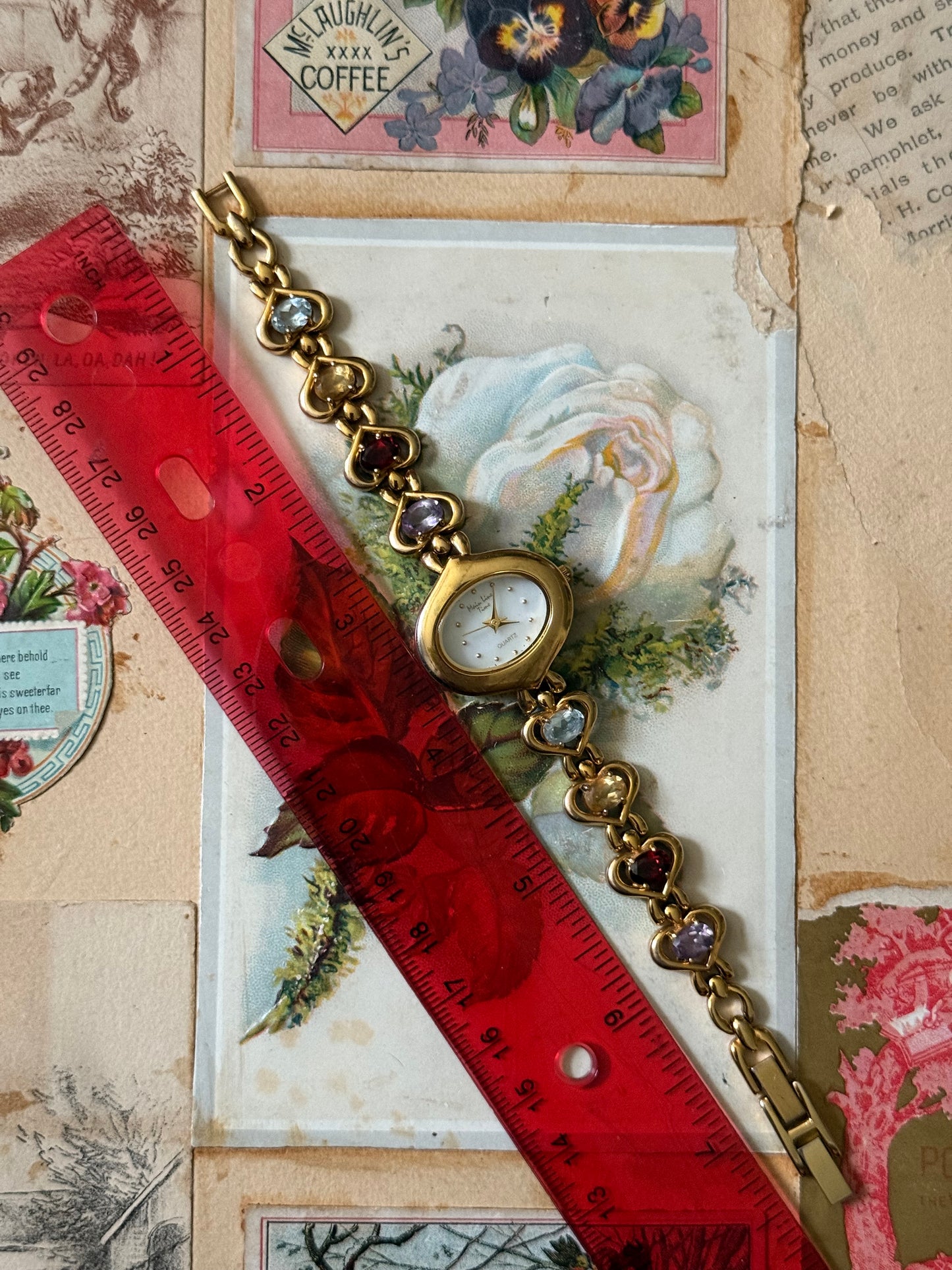 nonworking gold tone gemstone band watch