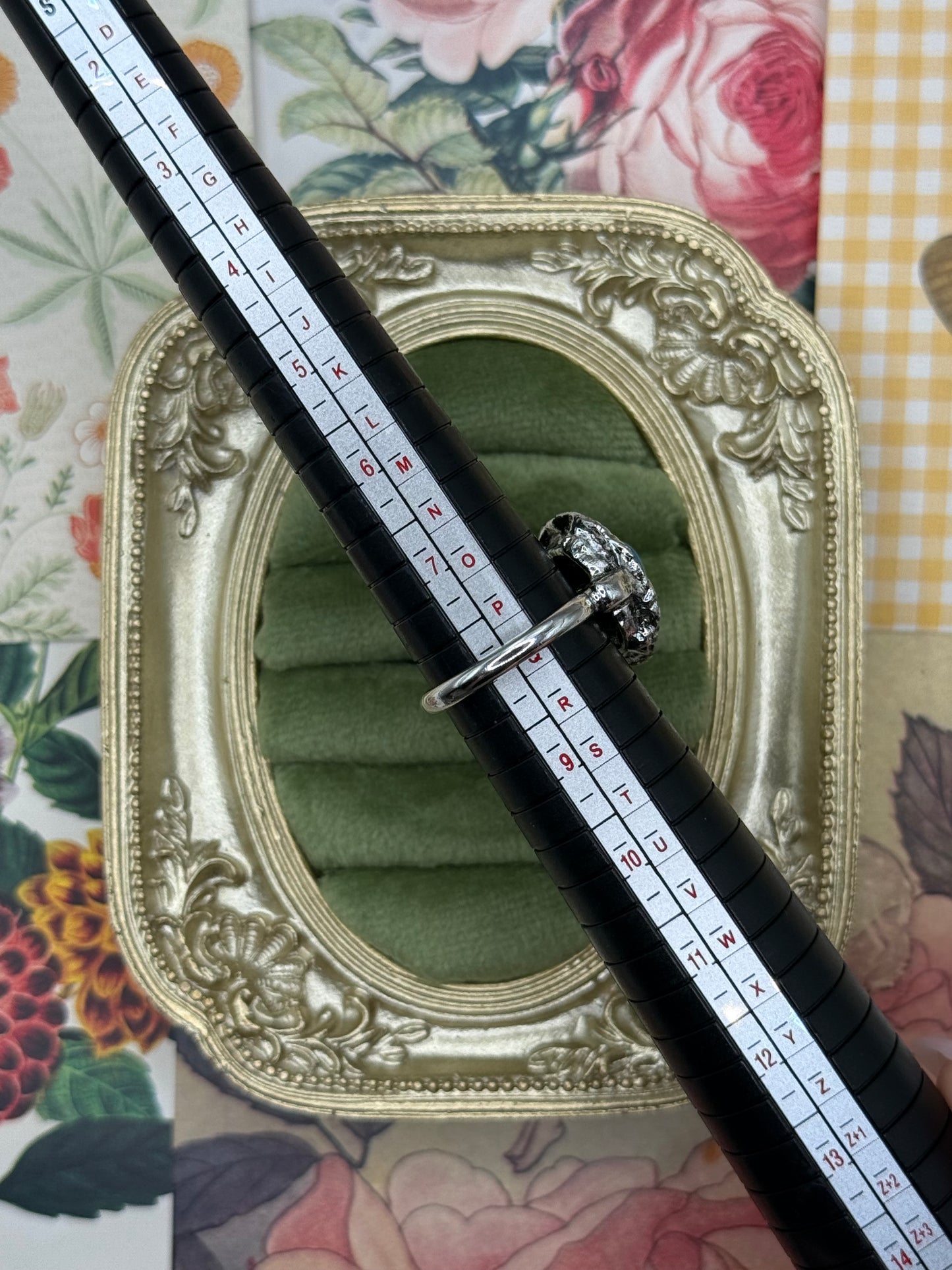 Vintage Silver Tone Adjustable Faux Turquoise Ring Size 8