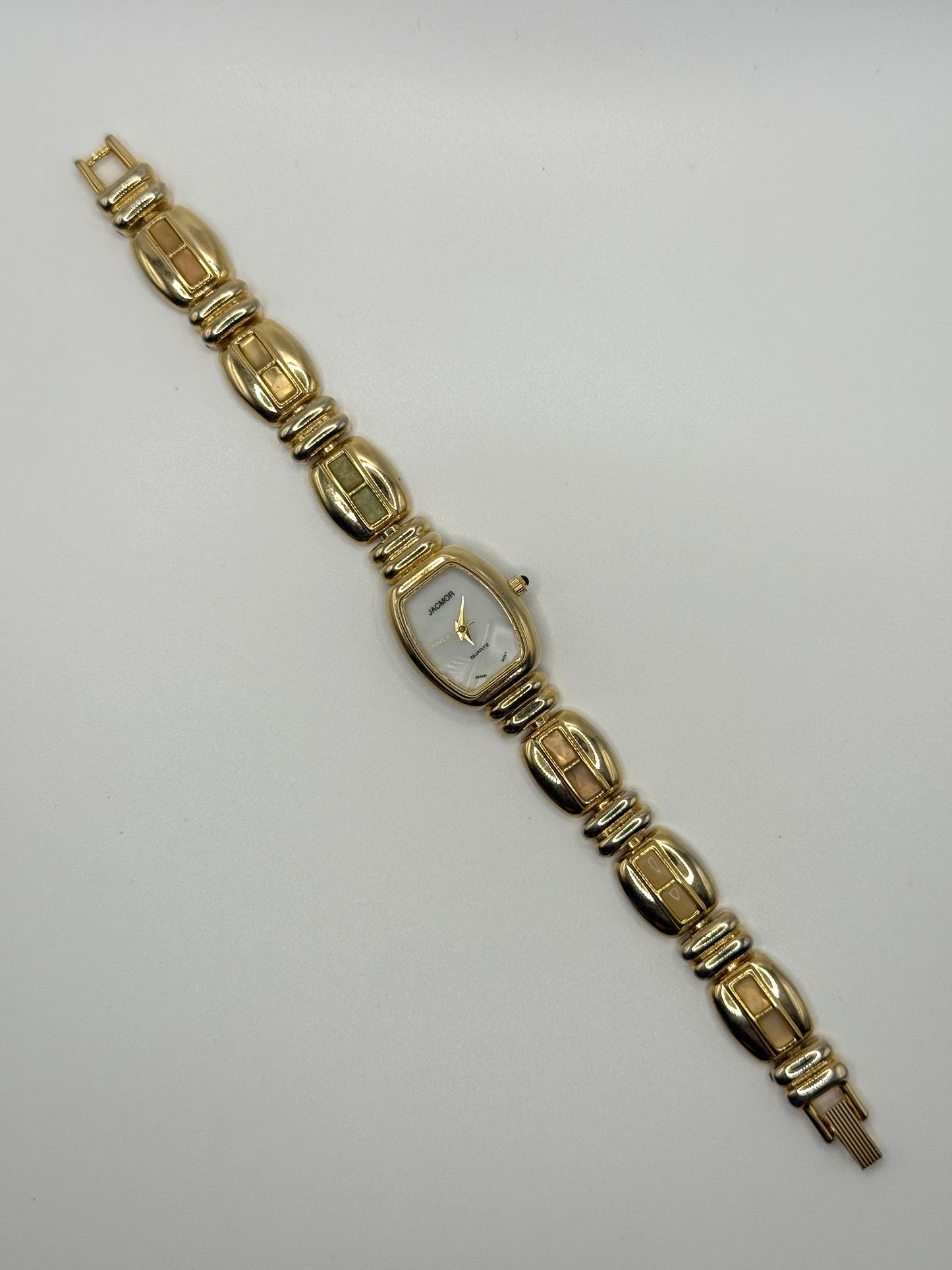 working gold tone pastel gemstone watch