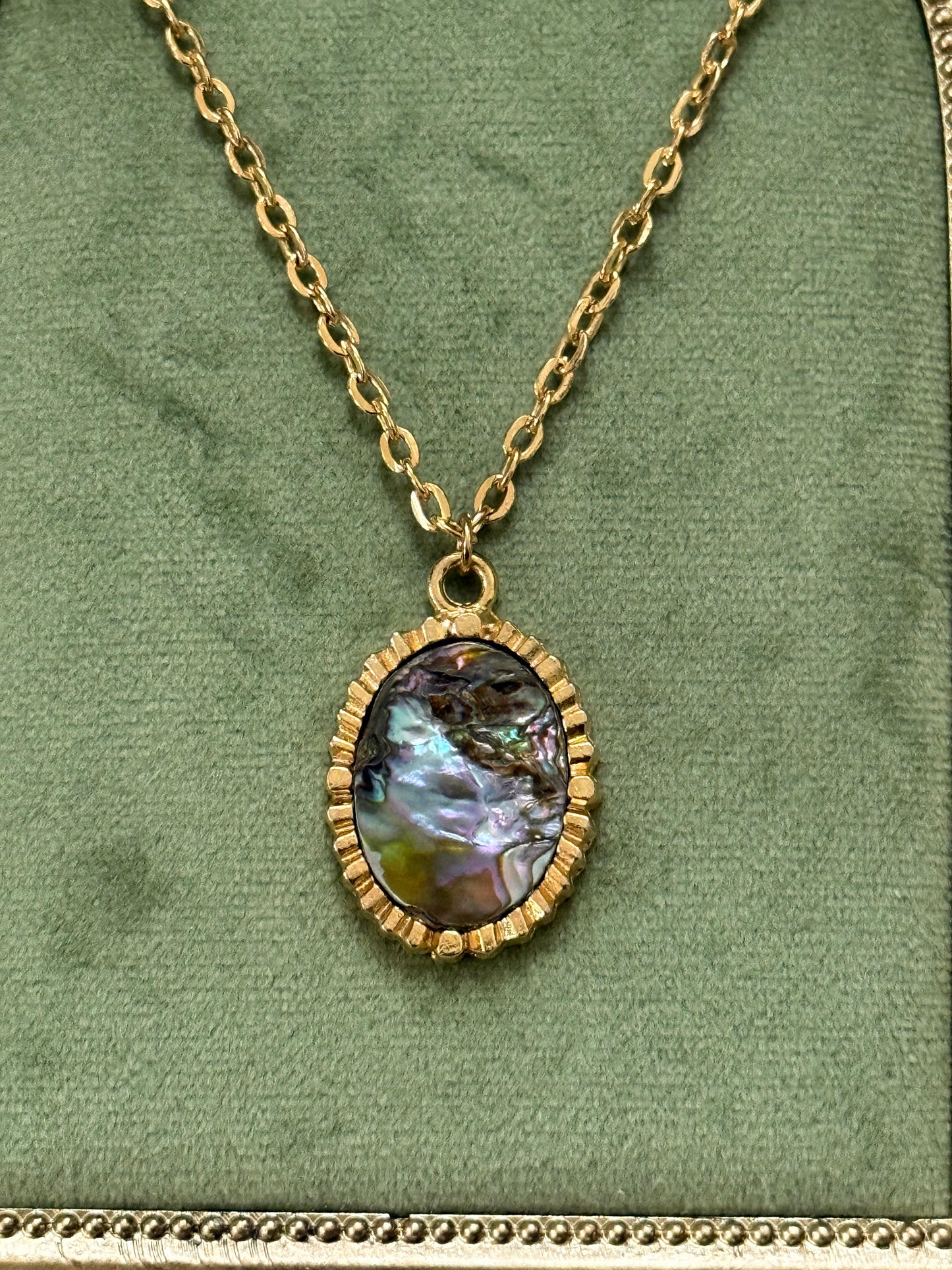 Vintage Gold Tone Abalone Necklace