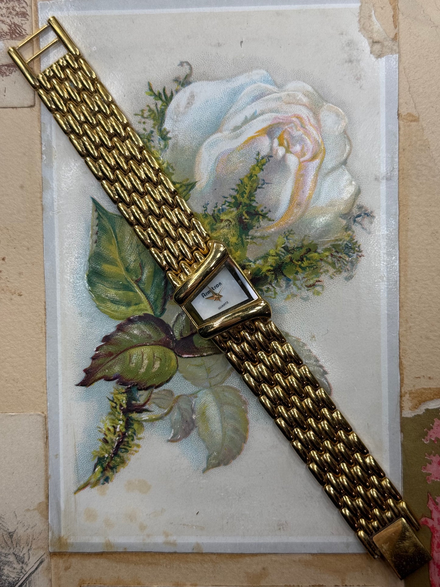 working gold tone vintage half moon watch
