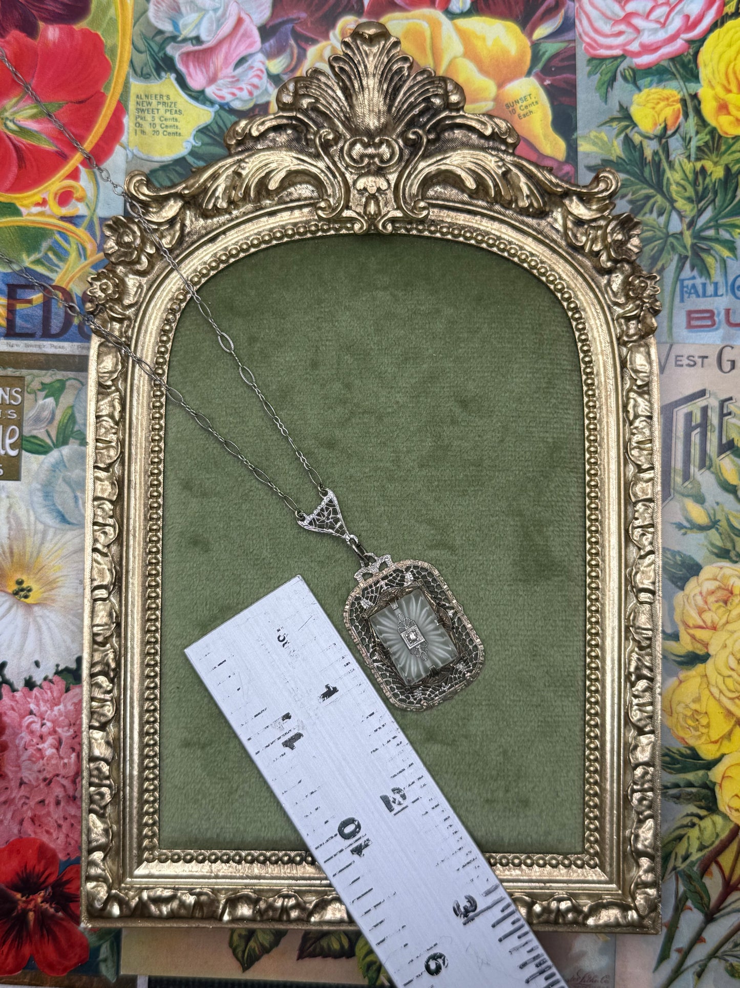 Vintage Silver Tone Camphor Glass Necklace 16”