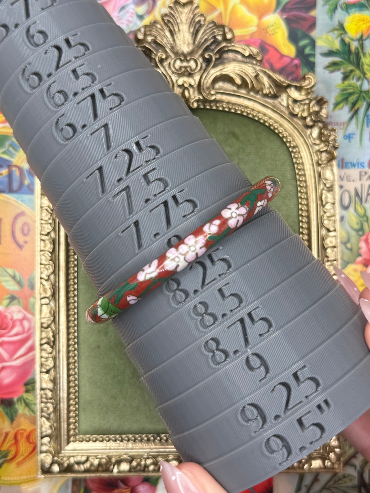 Vintage Red Enameled Thick Cloisonne Bangle 8”