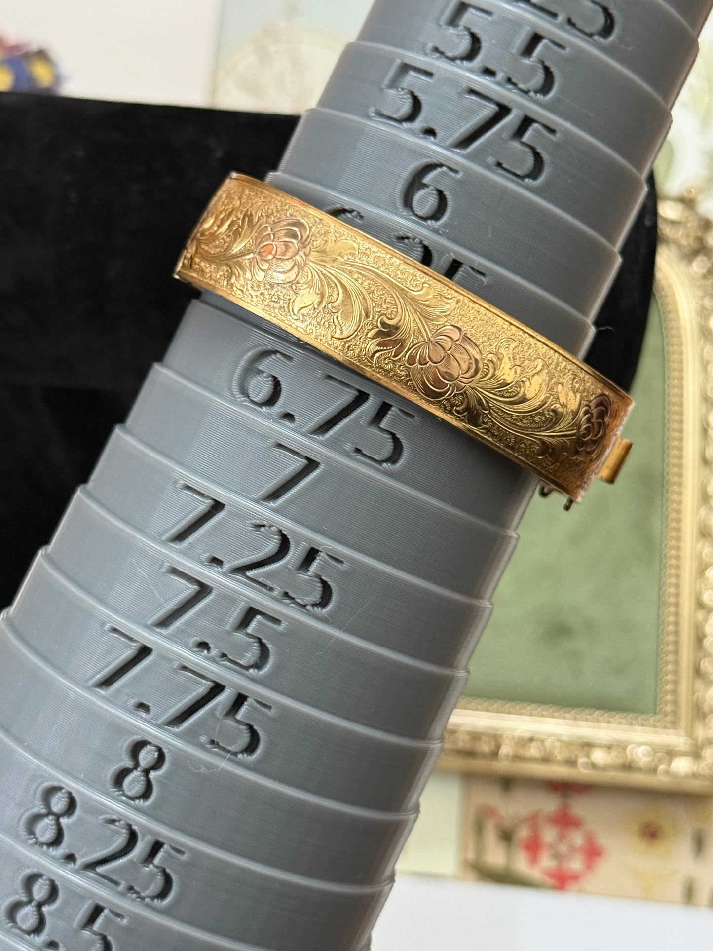 Vintage Gold Tone Floral Etched Cuff Bracelet