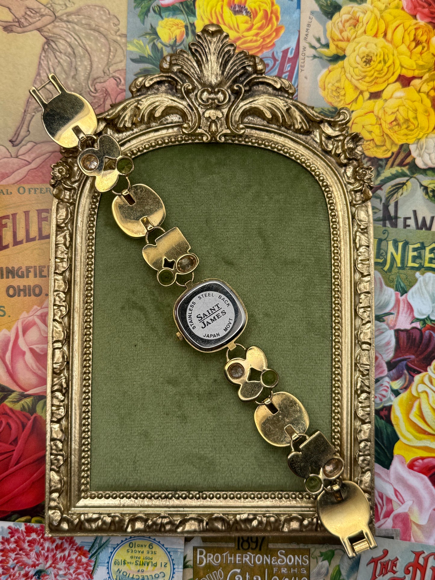 Working Vintage Gold Tone Gemstone Watch