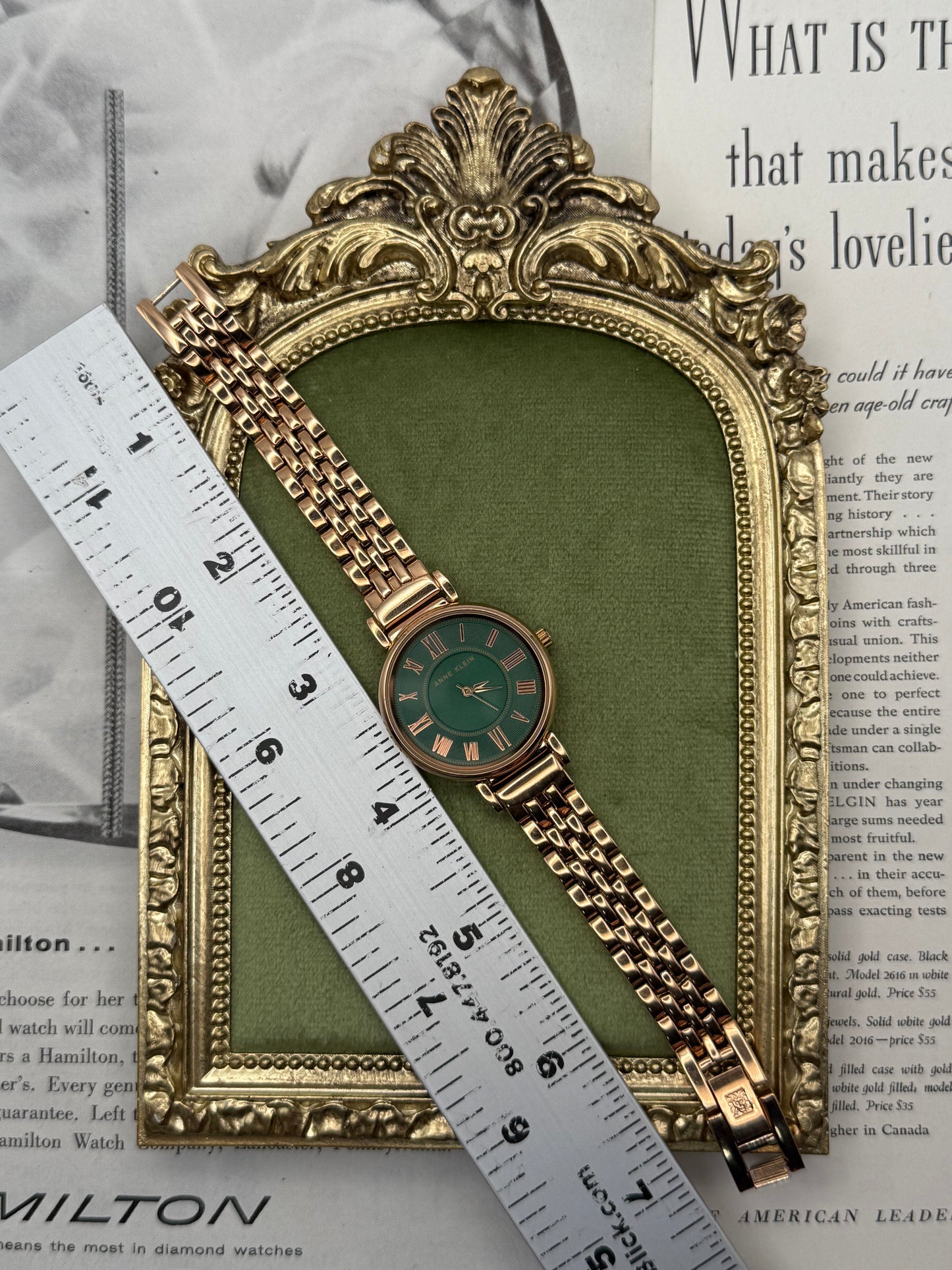 Working Vintage Rose Gold Tone Green Dial Watch