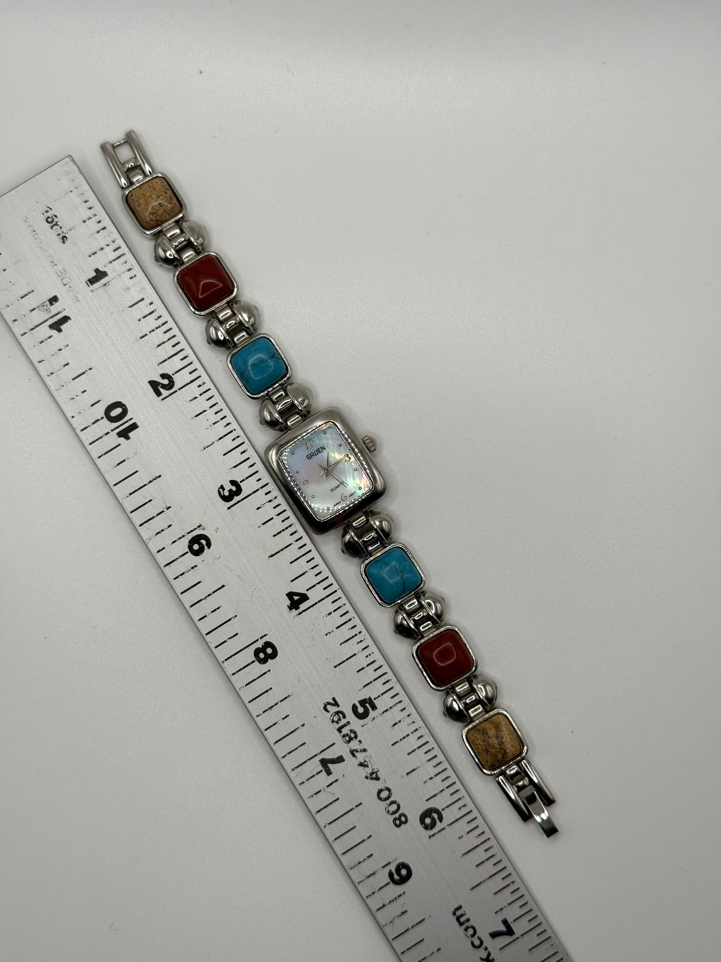 working silver tone gemstone watch