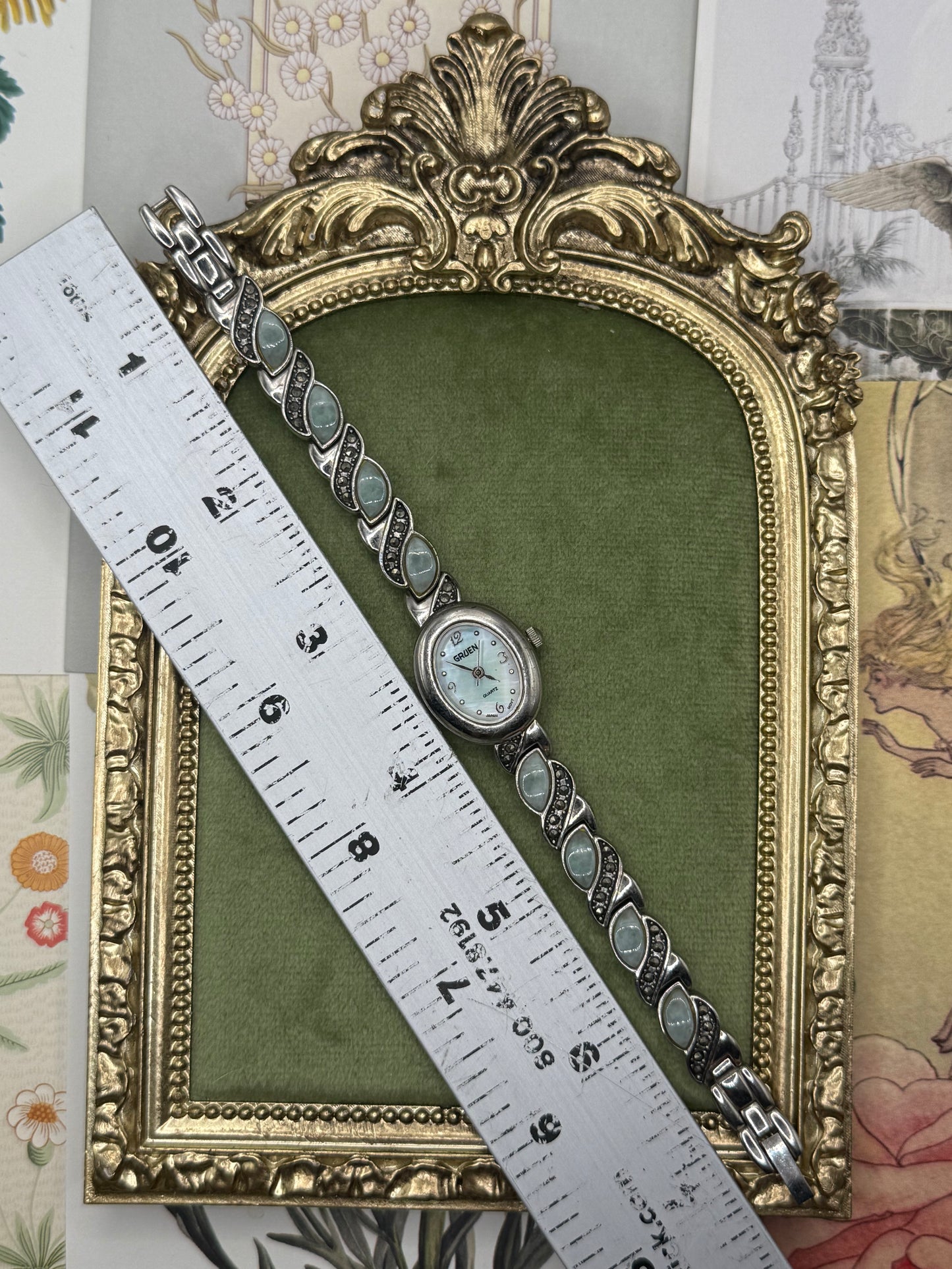 Working Vintage Silver Tone Jadeite Watch