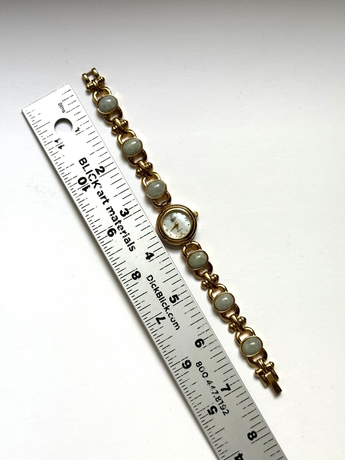 working gold tone green jade gemstone watch