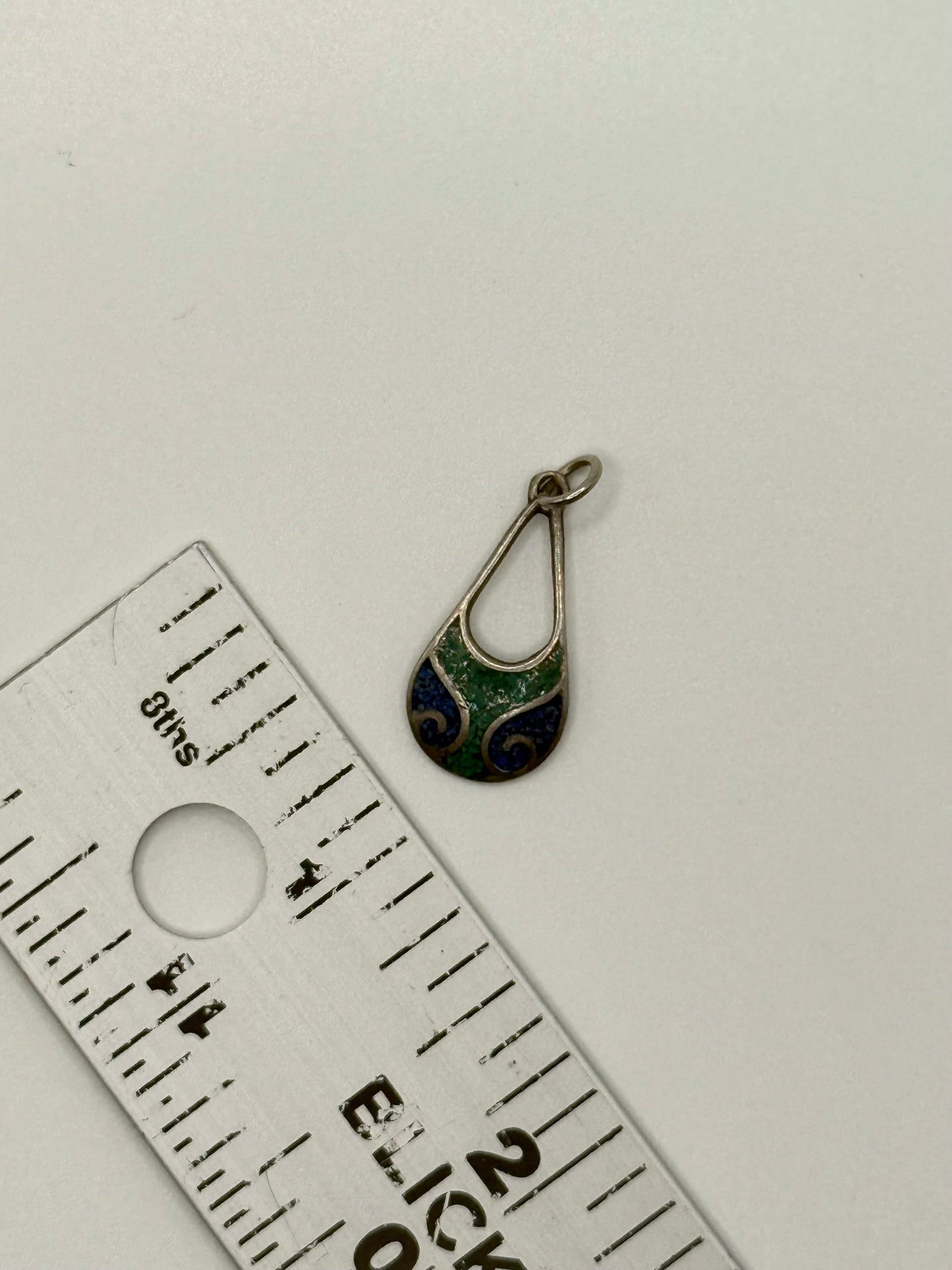 silver tone crushed turquoise and coral pendant