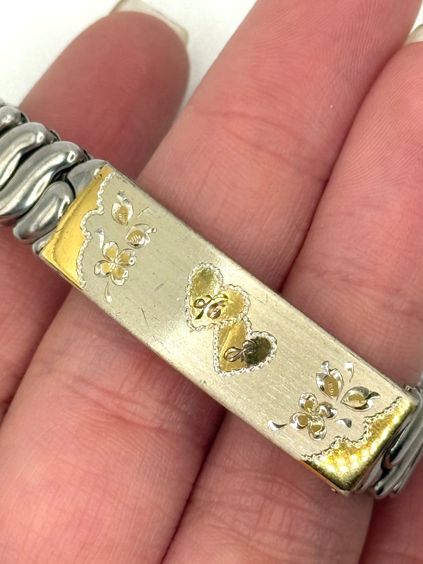 two tone partially sterling silver initial sweetheart bracelet