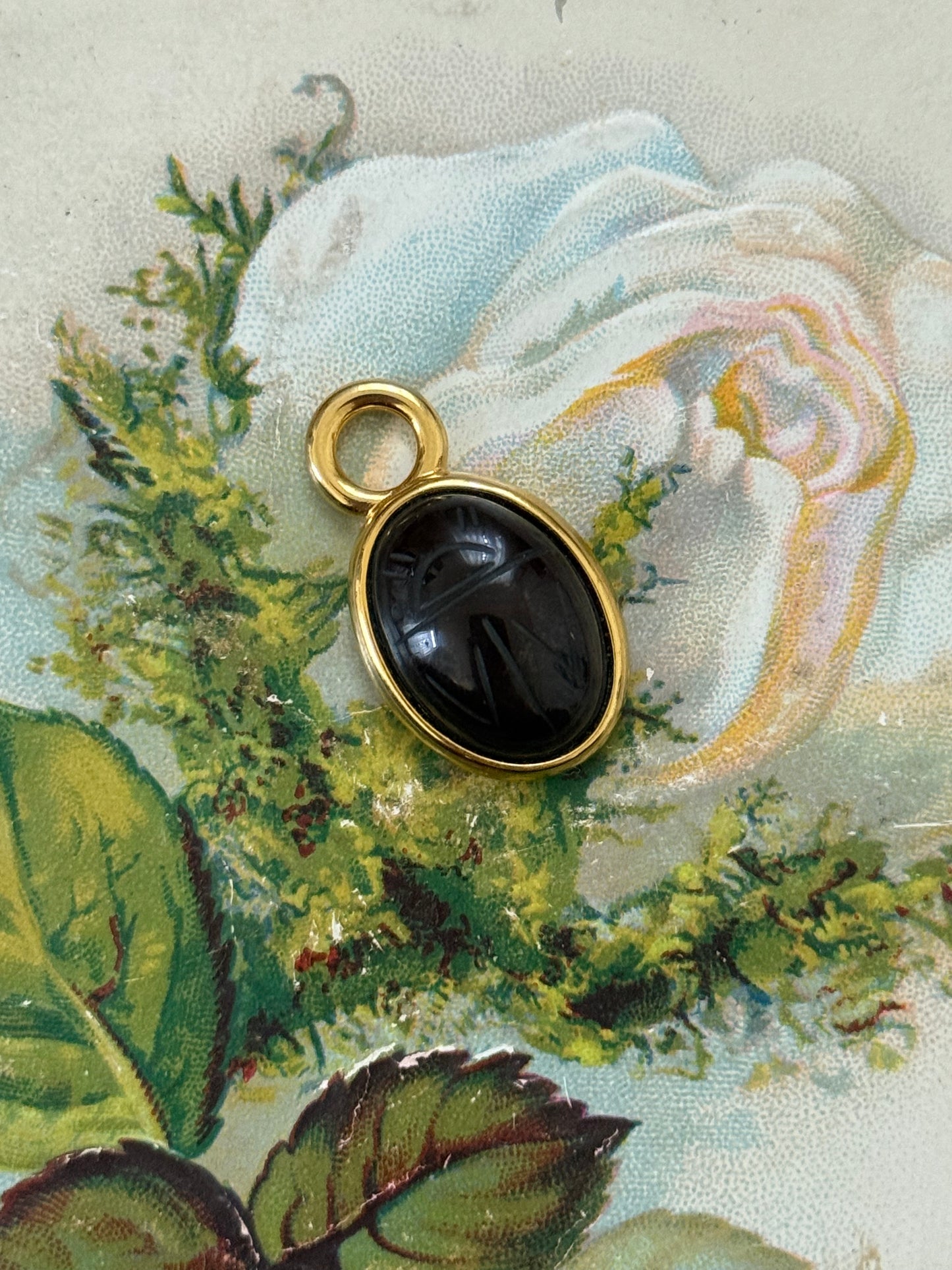 gold tone carved scarab pendant
