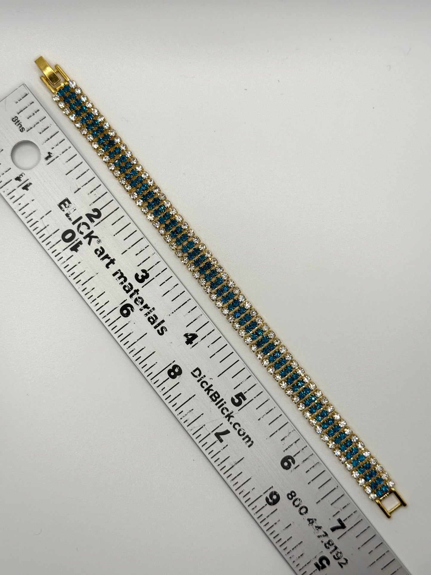 gold tone blue stone rhinestone tennis bracelet