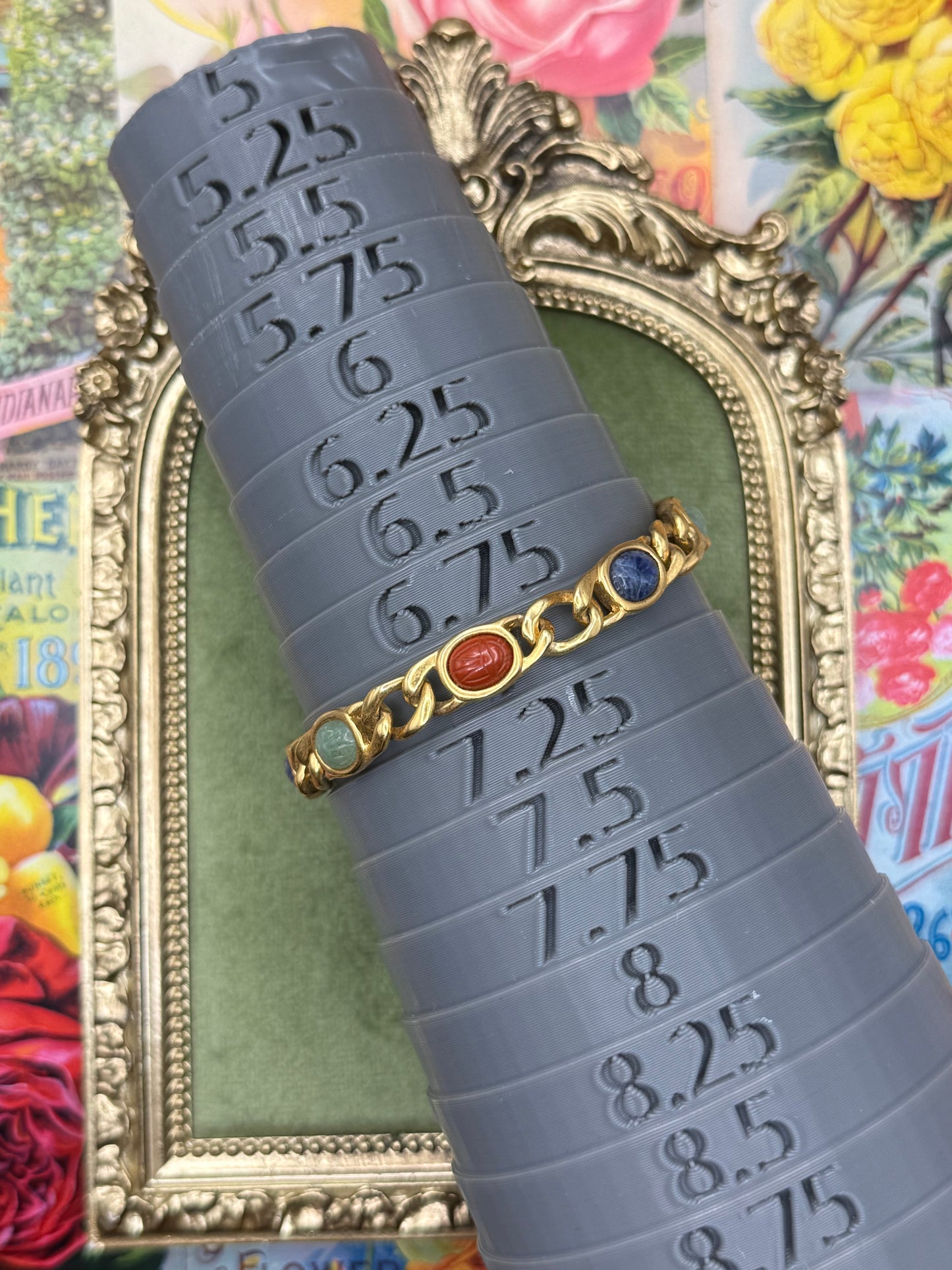 Vintage Gold Tone Scarab Bracelet 7”